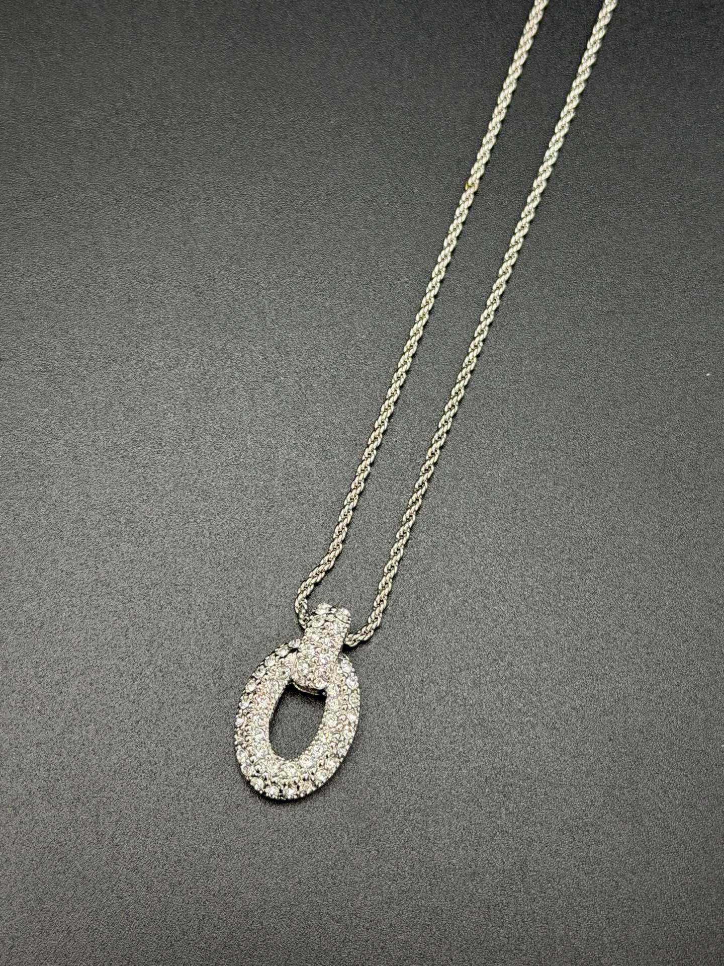 CHRISTIAN DIOR Rheinstone-embellished Oval Motif Necklace