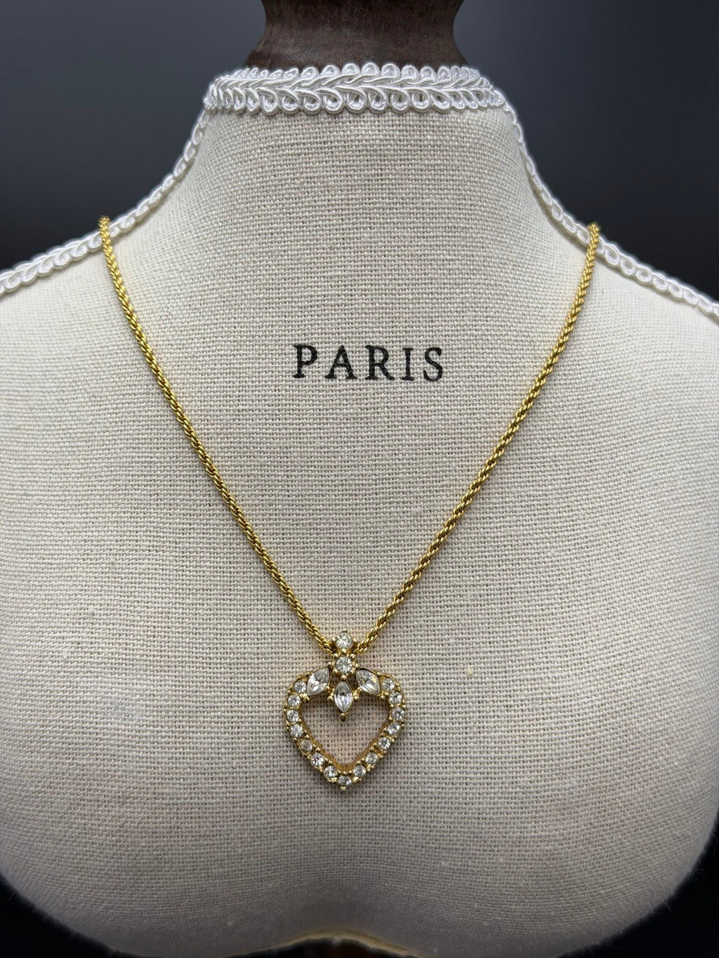 CHRISTIAN DIOR Rheinstone-embellished Heart-shaped Necklace