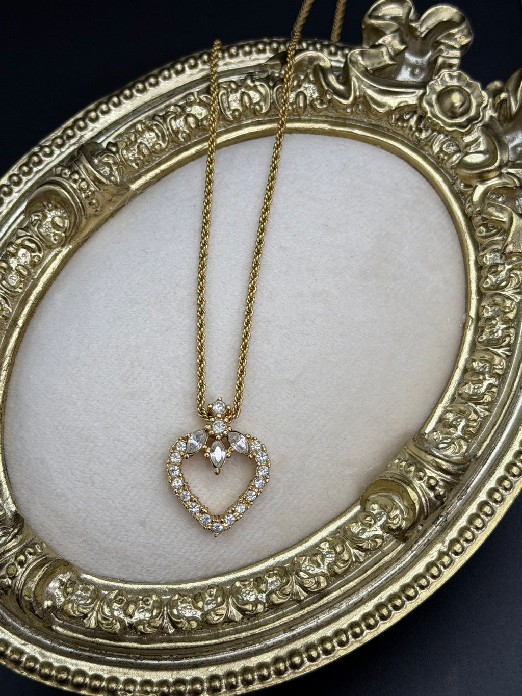 CHRISTIAN DIOR Rheinstone-embellished Heart-shaped Necklace