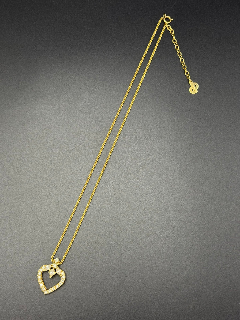 CHRISTIAN DIOR Rheinstone-embellished Heart-shaped Necklace
