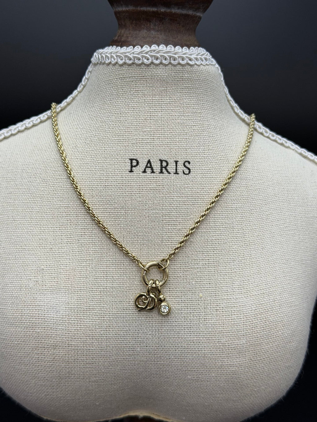 CHRISTIAN DIOR CD Logo with Rheinstone Pendant Necklace