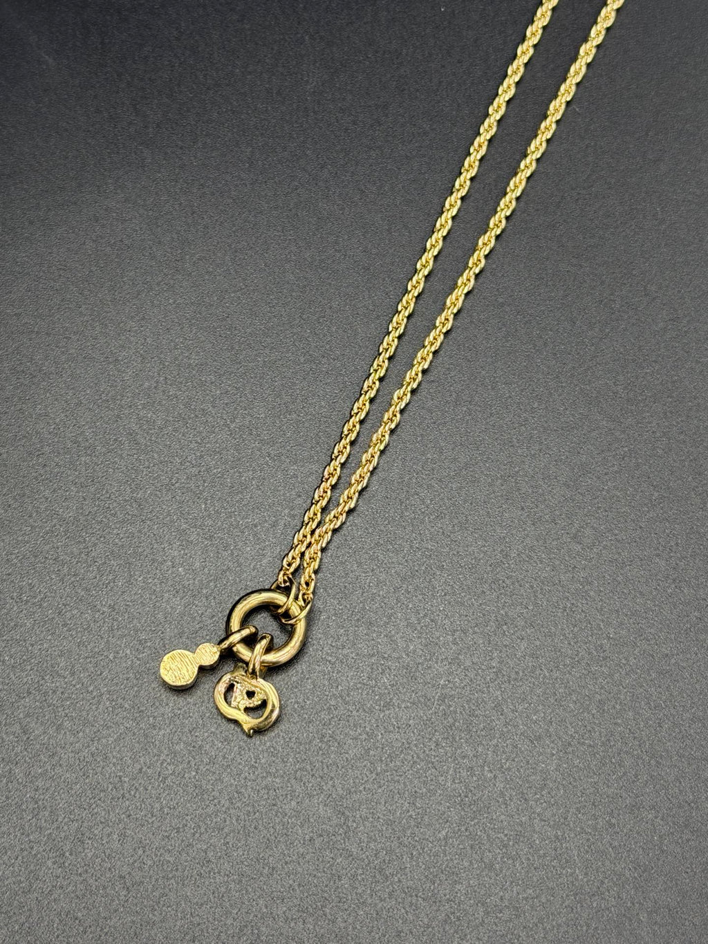 CHRISTIAN DIOR CD Logo with Rheinstone Pendant Necklace