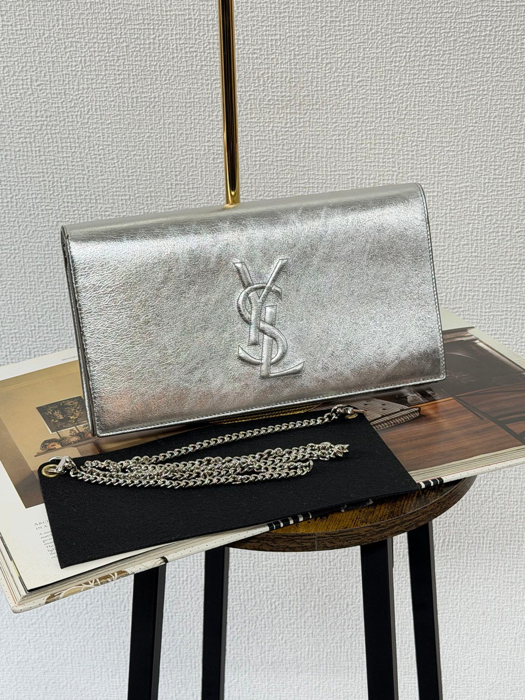 Saint Laurent Silver Logo Clutch Bag