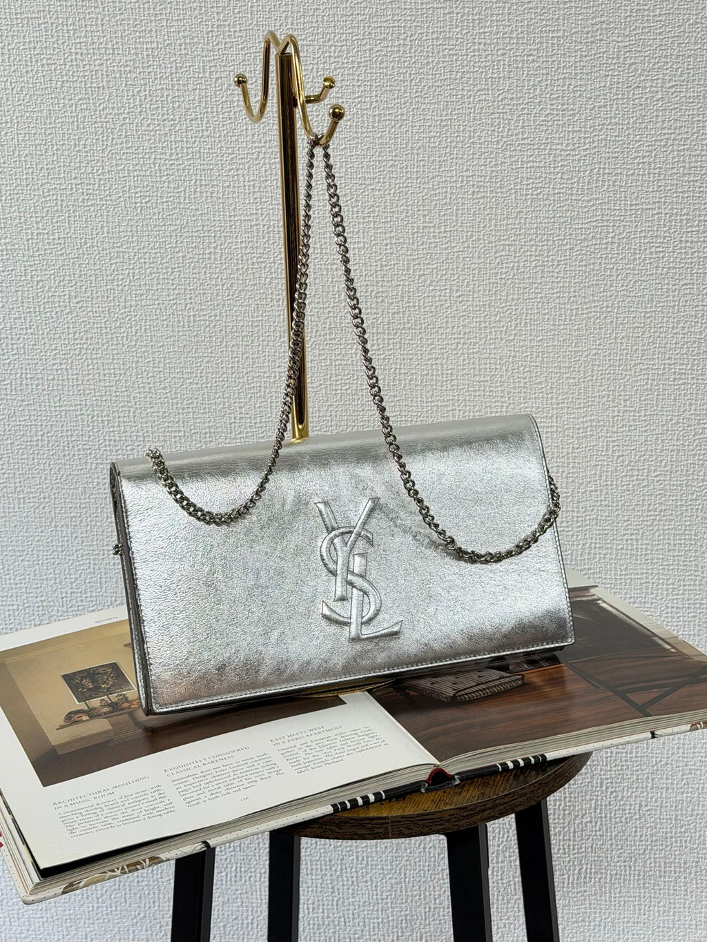Saint Laurent Silver Logo Clutch Bag