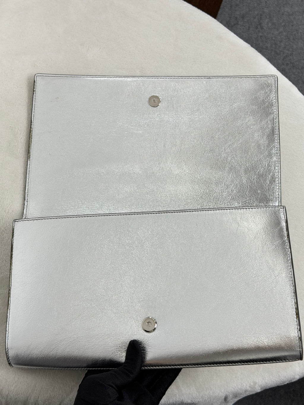 Saint Laurent Silver Logo Clutch Bag