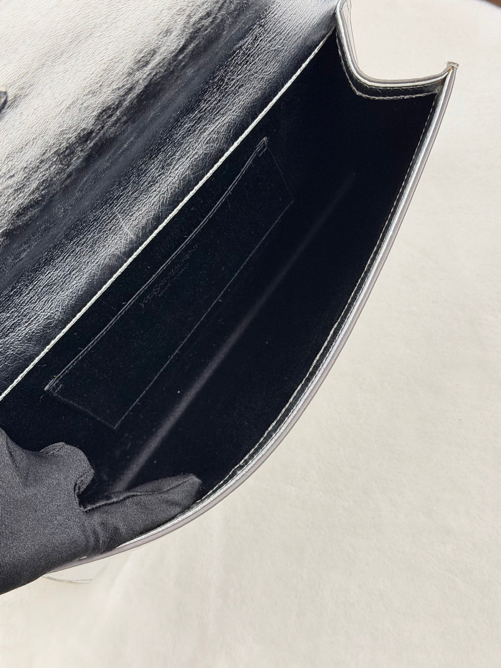 Saint Laurent Silver Logo Clutch Bag