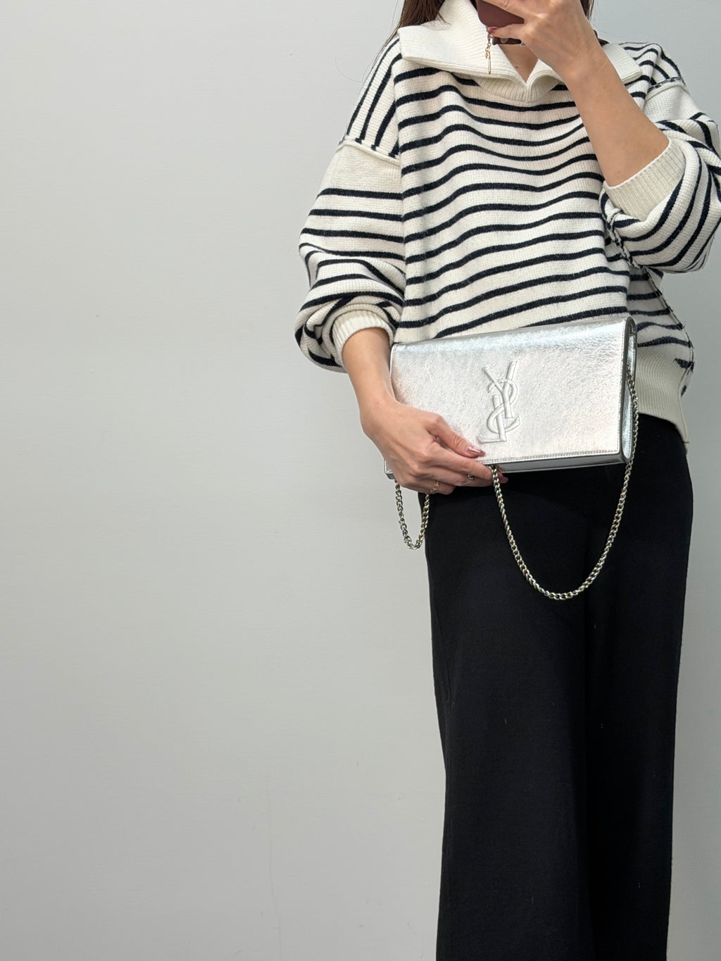 Saint Laurent Silver Logo Clutch Bag