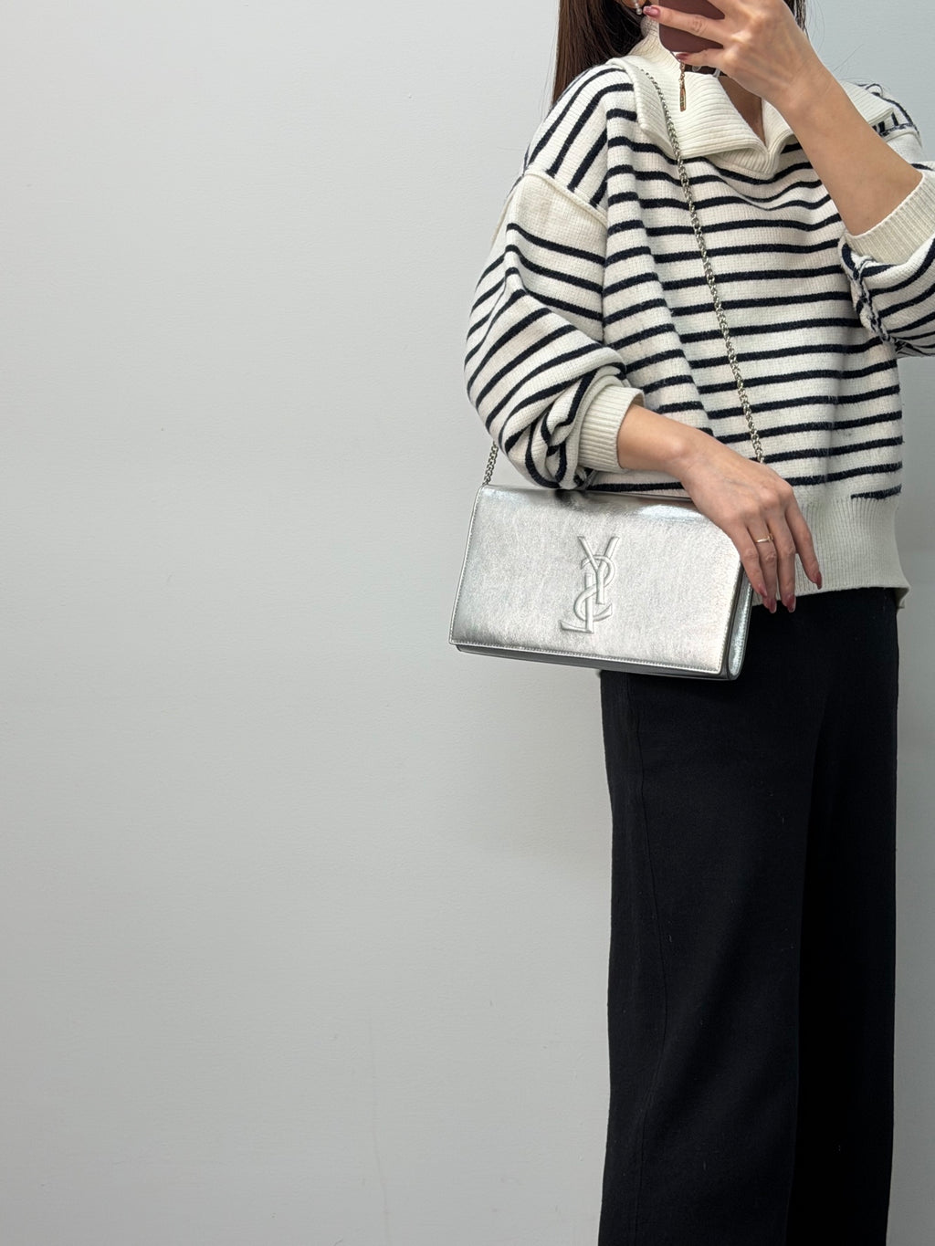 Saint Laurent Silver Logo Clutch Bag