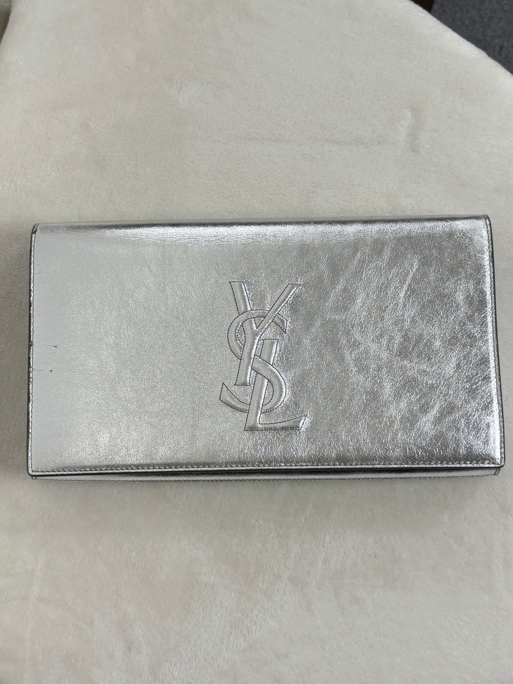 Saint Laurent Silver Logo Clutch Bag