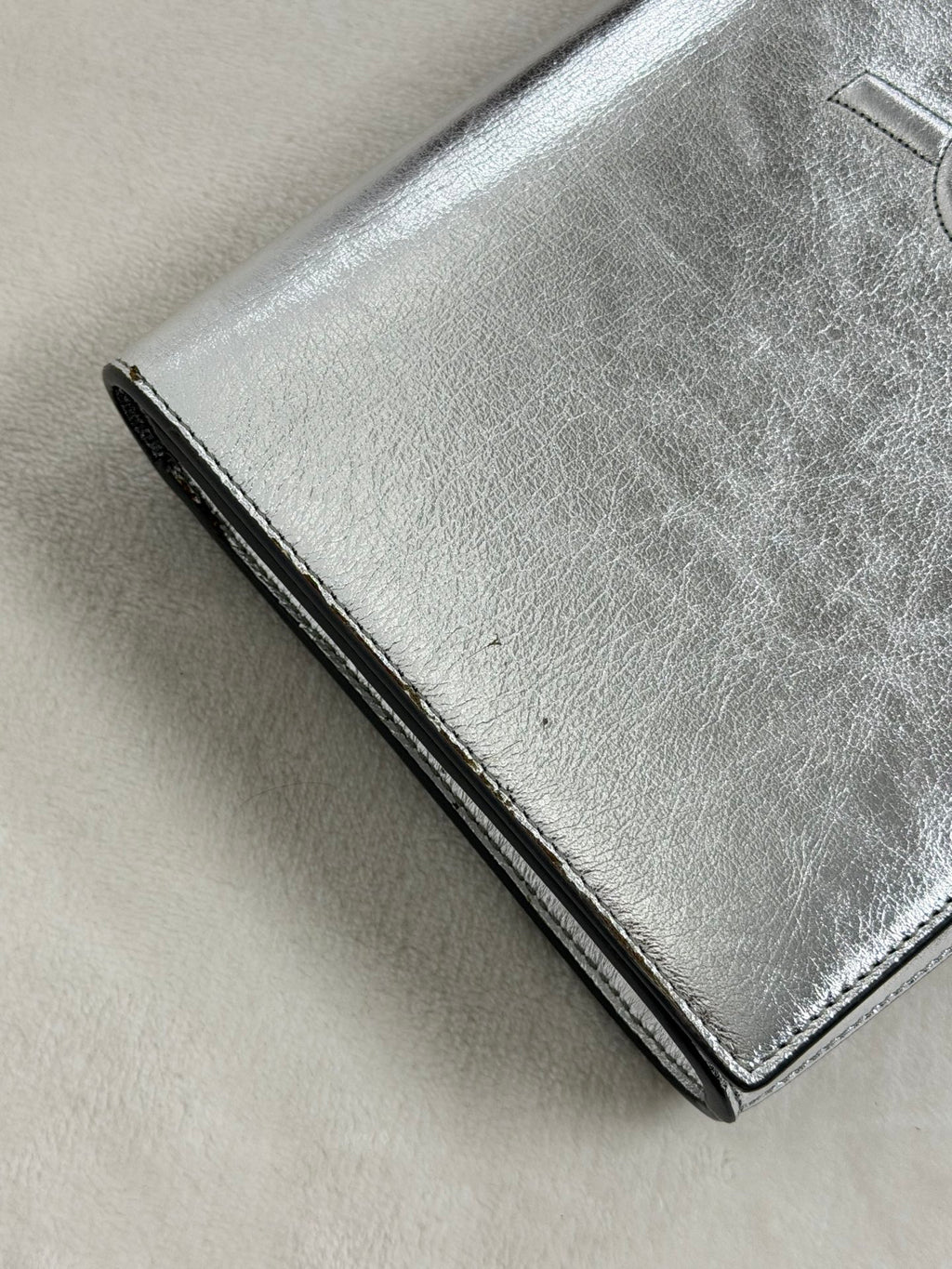 Saint Laurent Silver Logo Clutch Bag