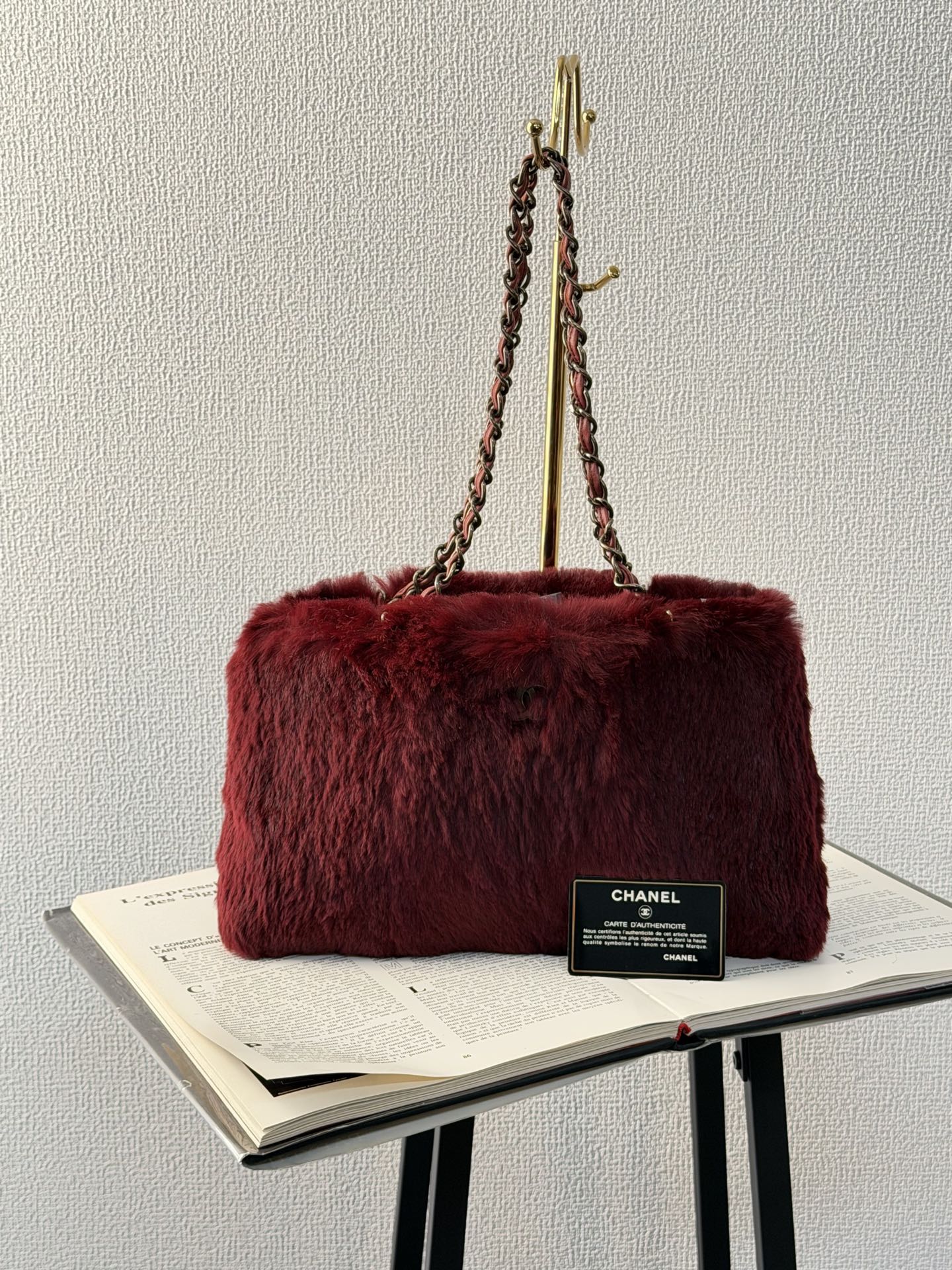 CHANEL Burgundy Fur Totebag