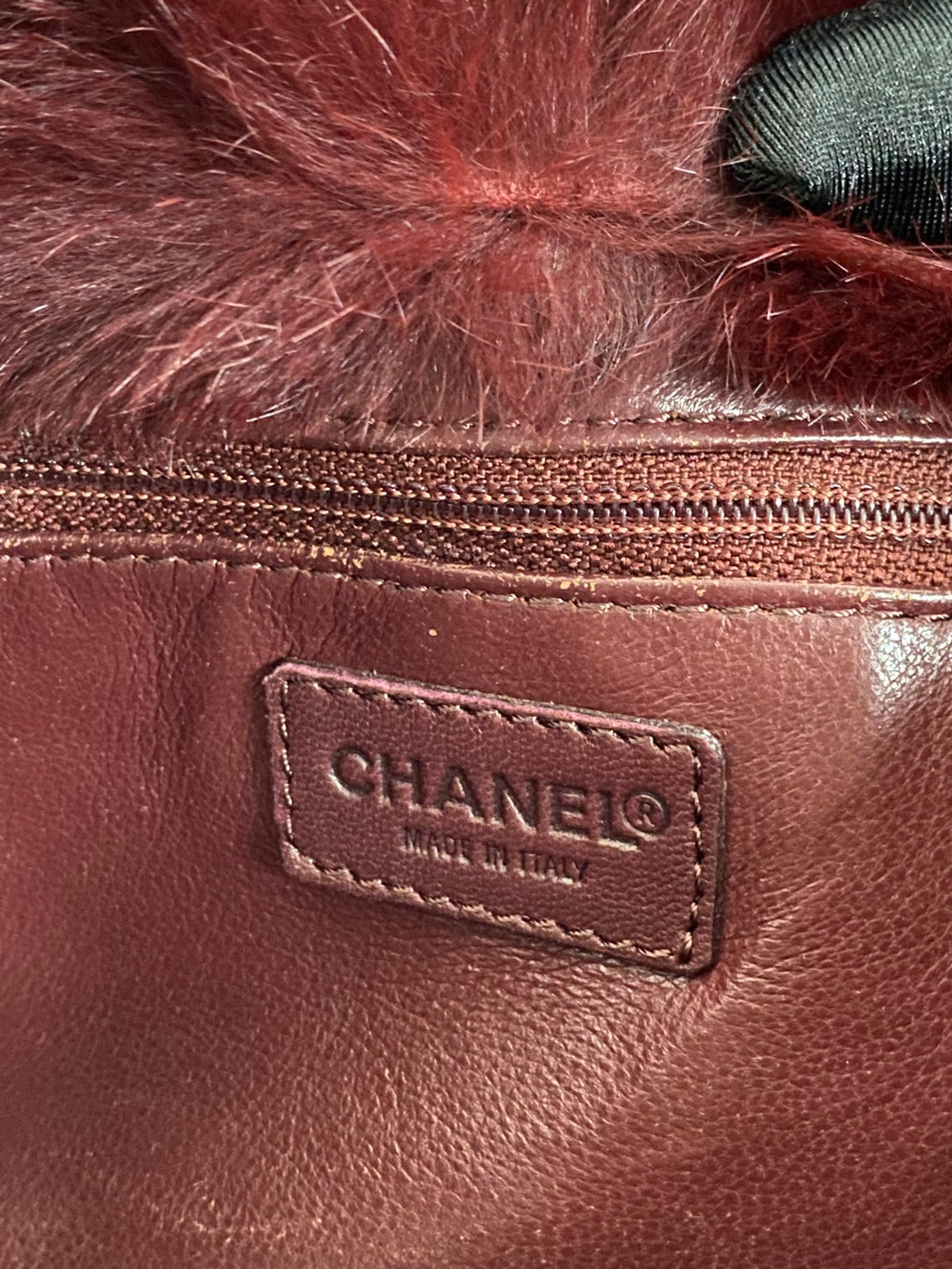CHANEL Burgundy Fur Totebag