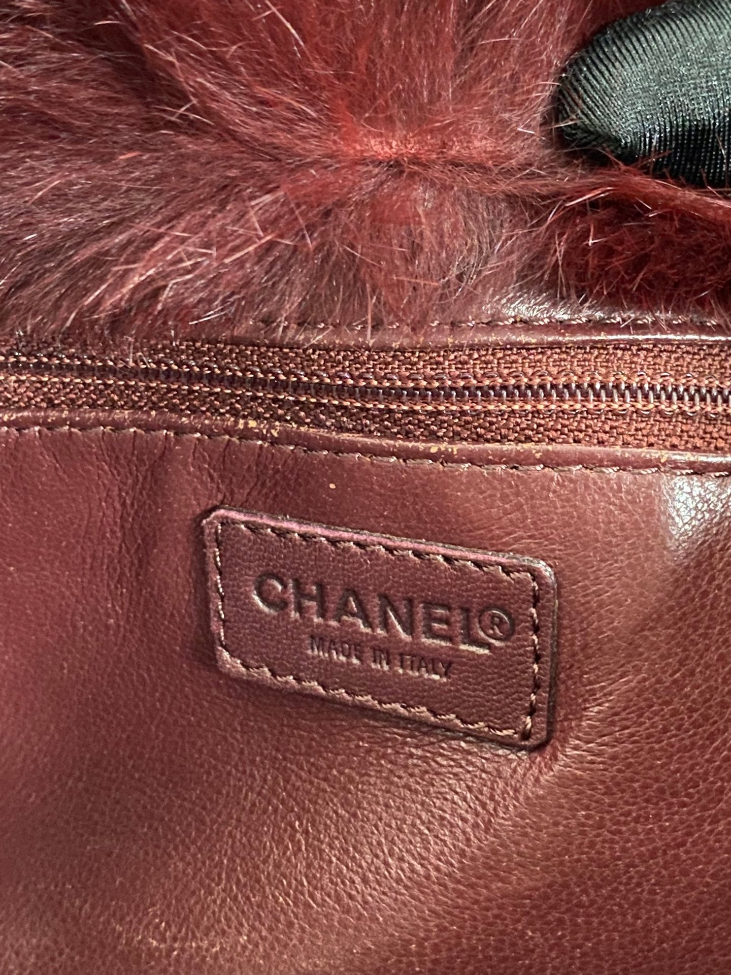 CHANEL Burgundy Fur Totebag