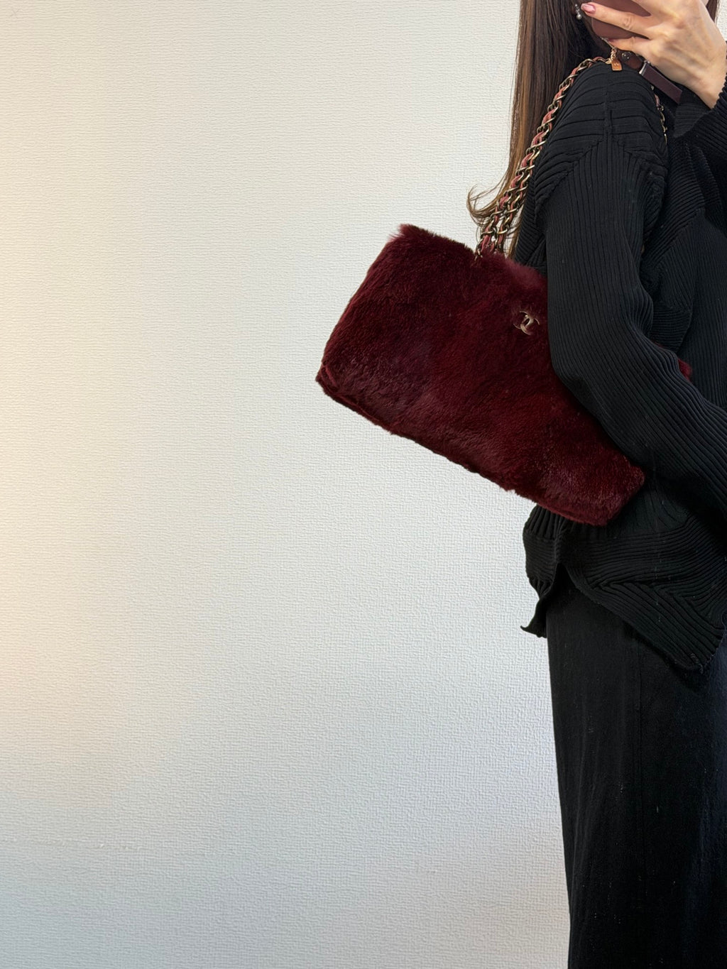 CHANEL Burgundy Fur Totebag