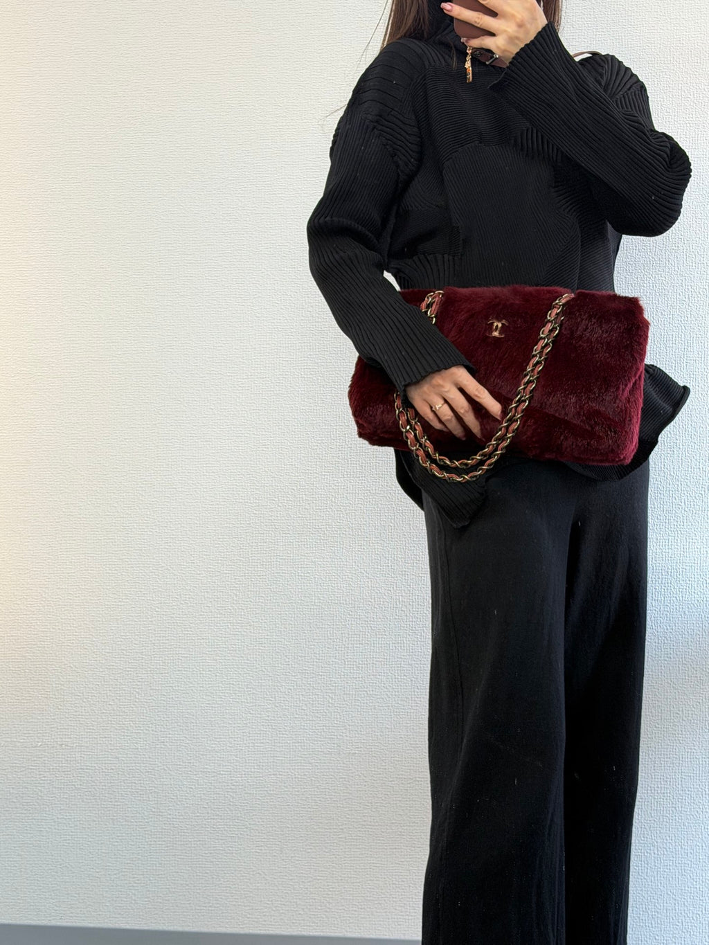CHANEL Burgundy Fur Totebag
