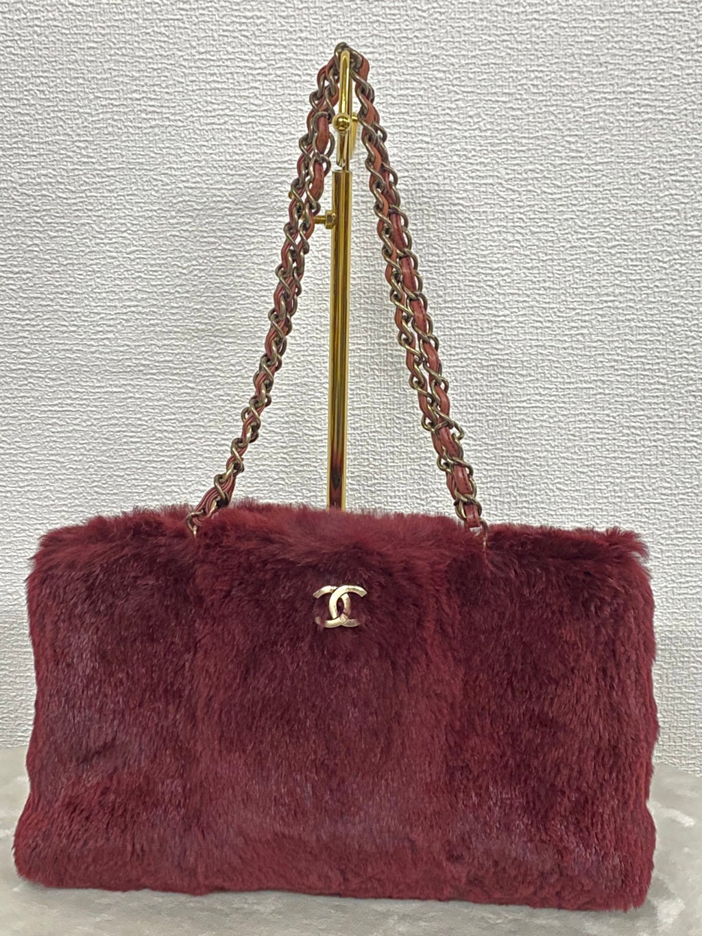 CHANEL Burgundy Fur Totebag
