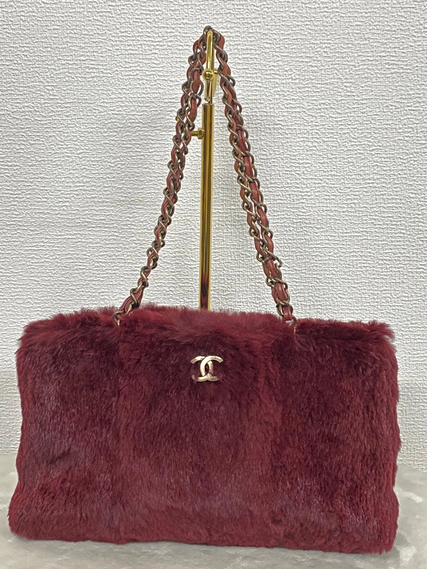 CHANEL Burgundy Fur Totebag