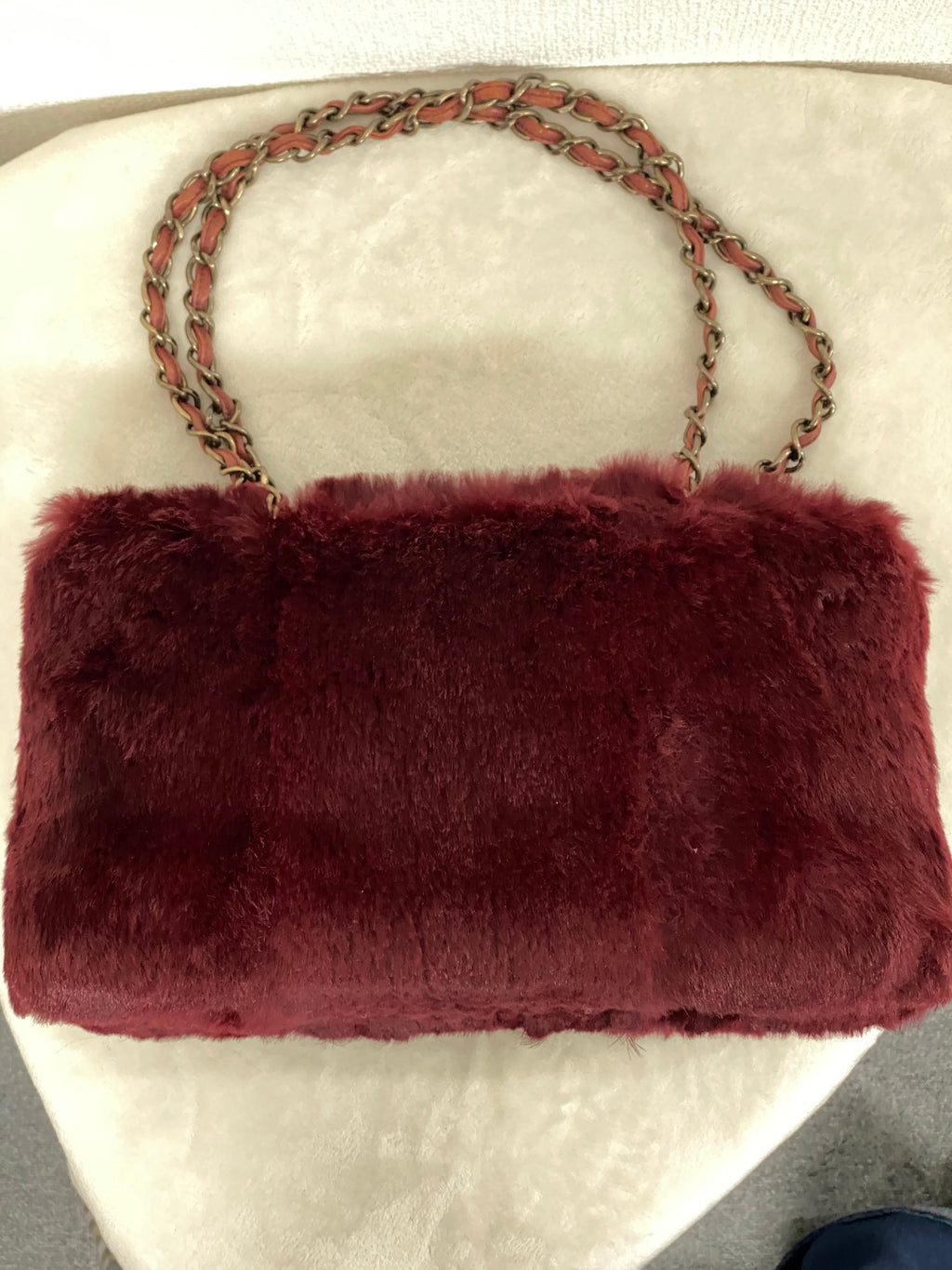 CHANEL Burgundy Fur Totebag