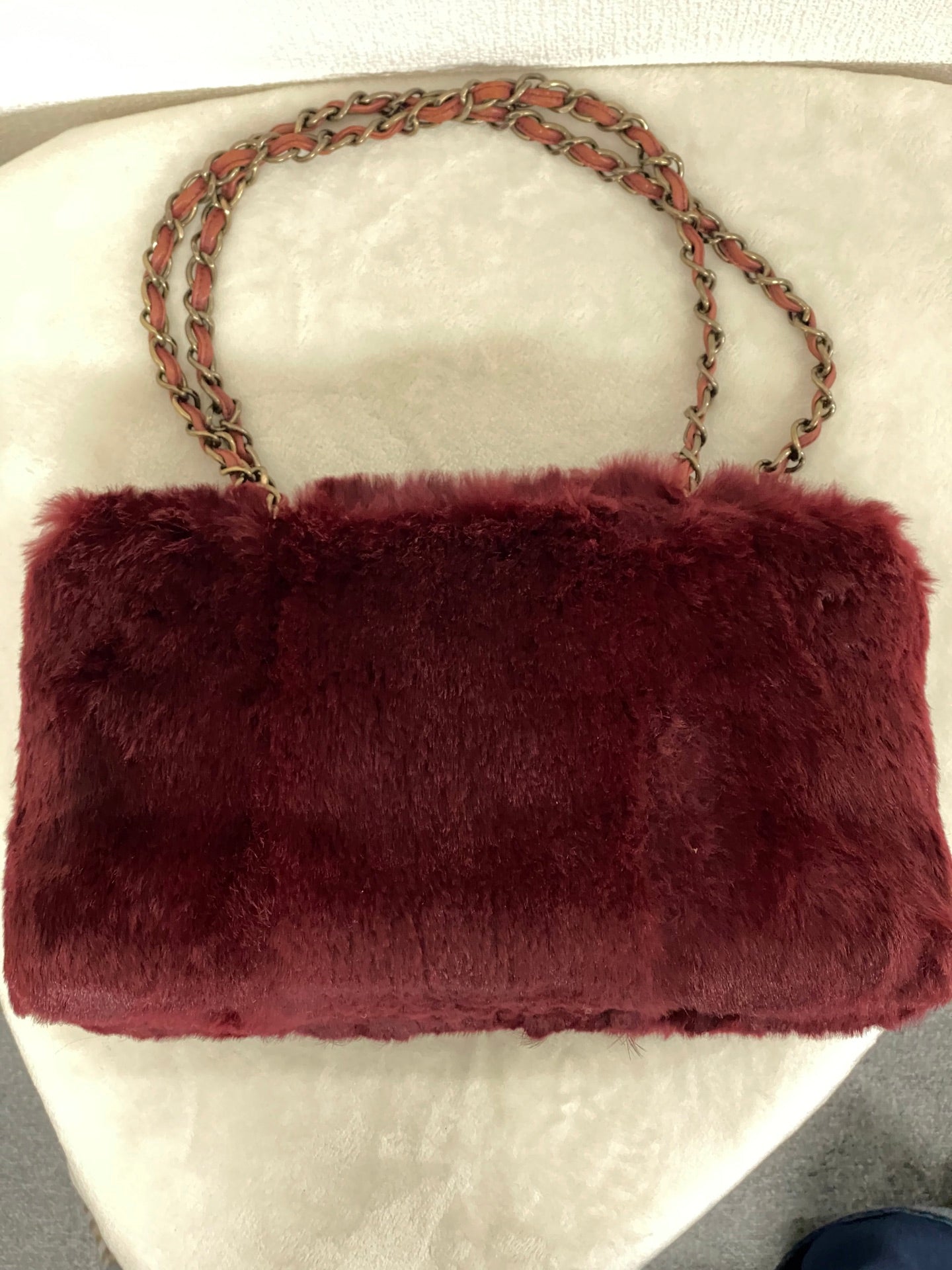 CHANEL Burgundy Fur Totebag