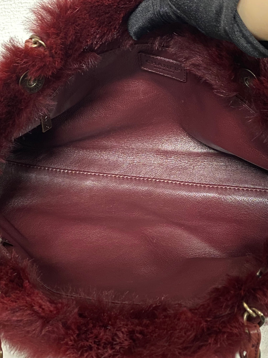 CHANEL Burgundy Fur Totebag