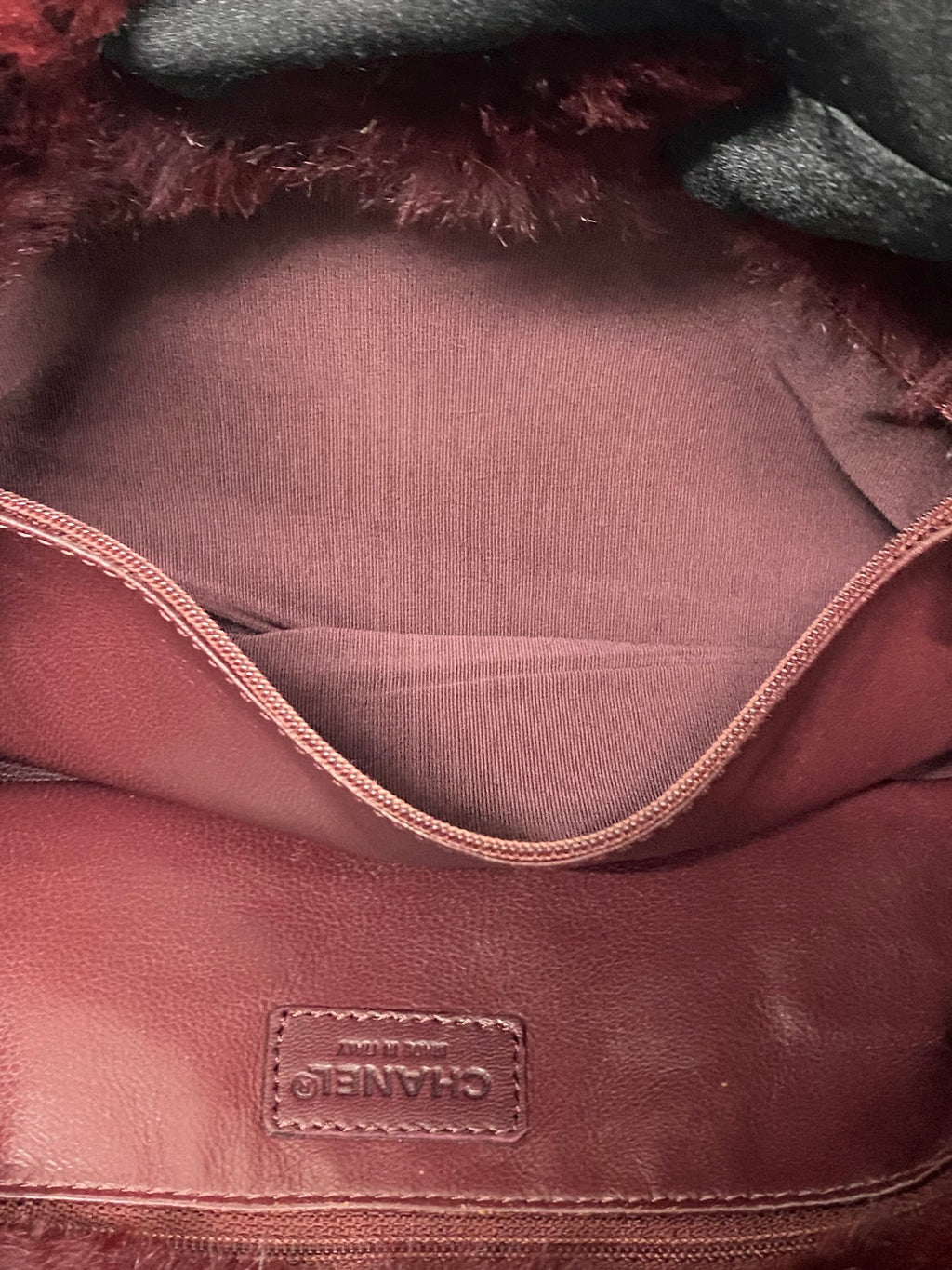 CHANEL Burgundy Fur Totebag