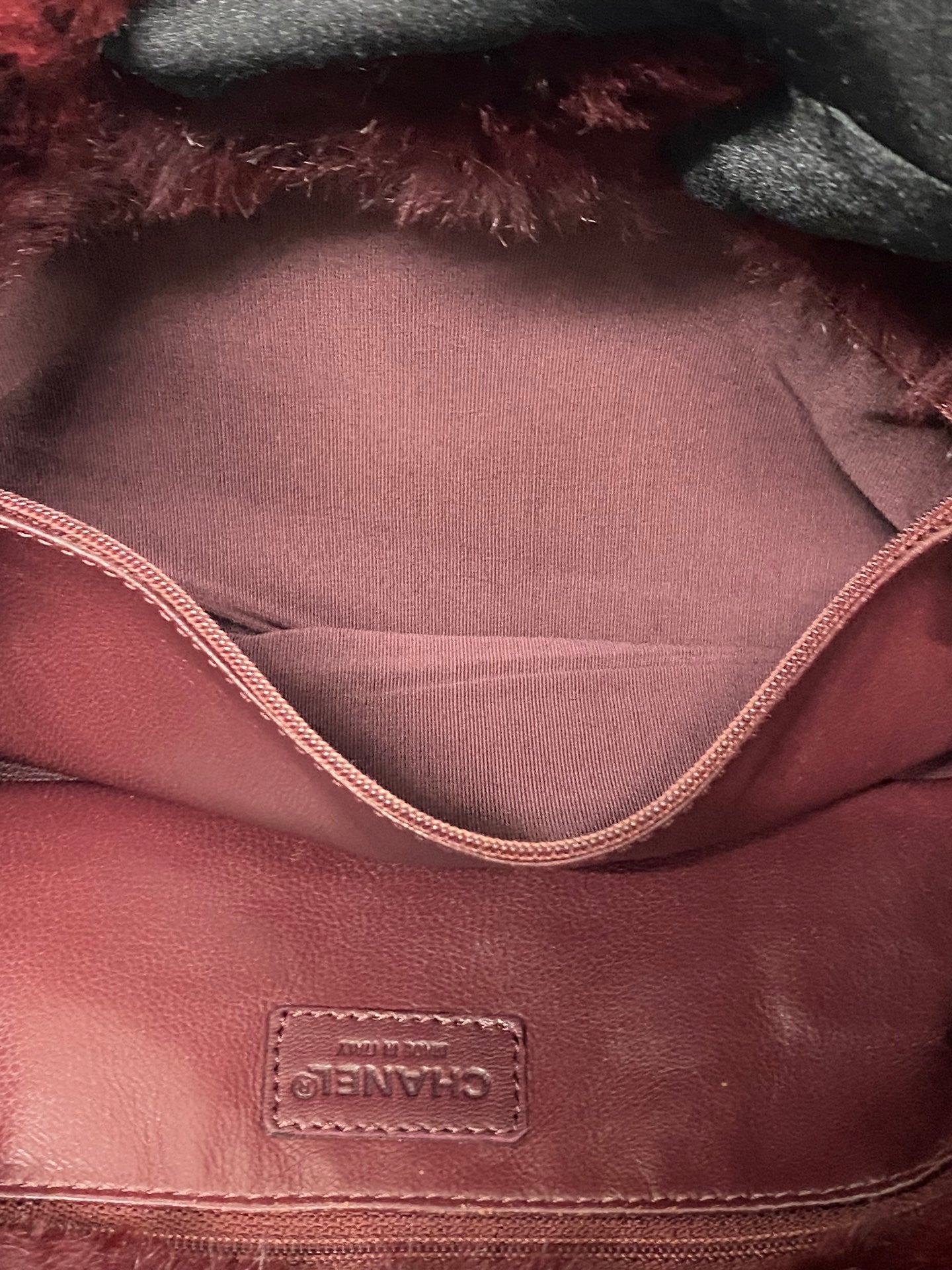 CHANEL Burgundy Fur Totebag