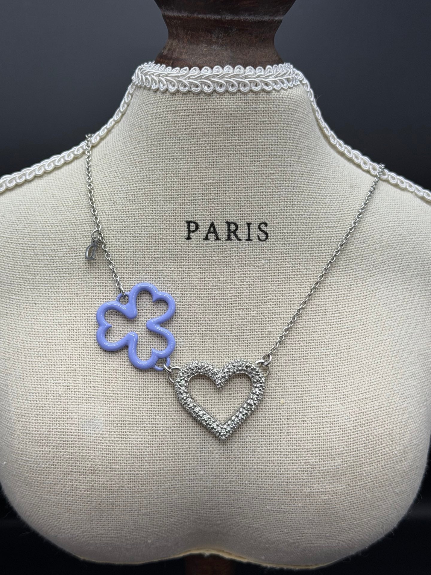 CHRISTIAN DIOR Heart Clover Pendant Necklace
