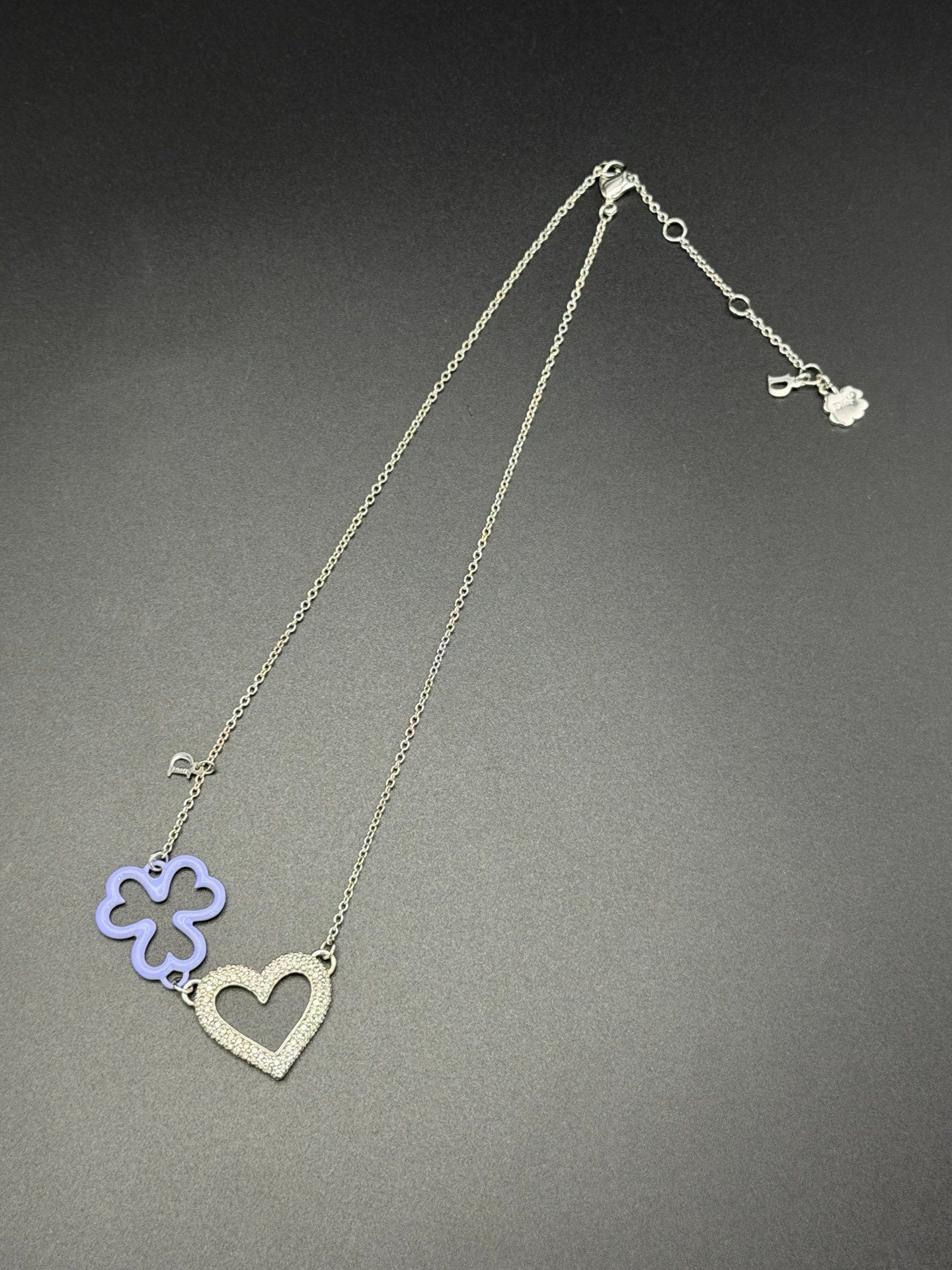 CHRISTIAN DIOR Heart Clover Pendant Necklace