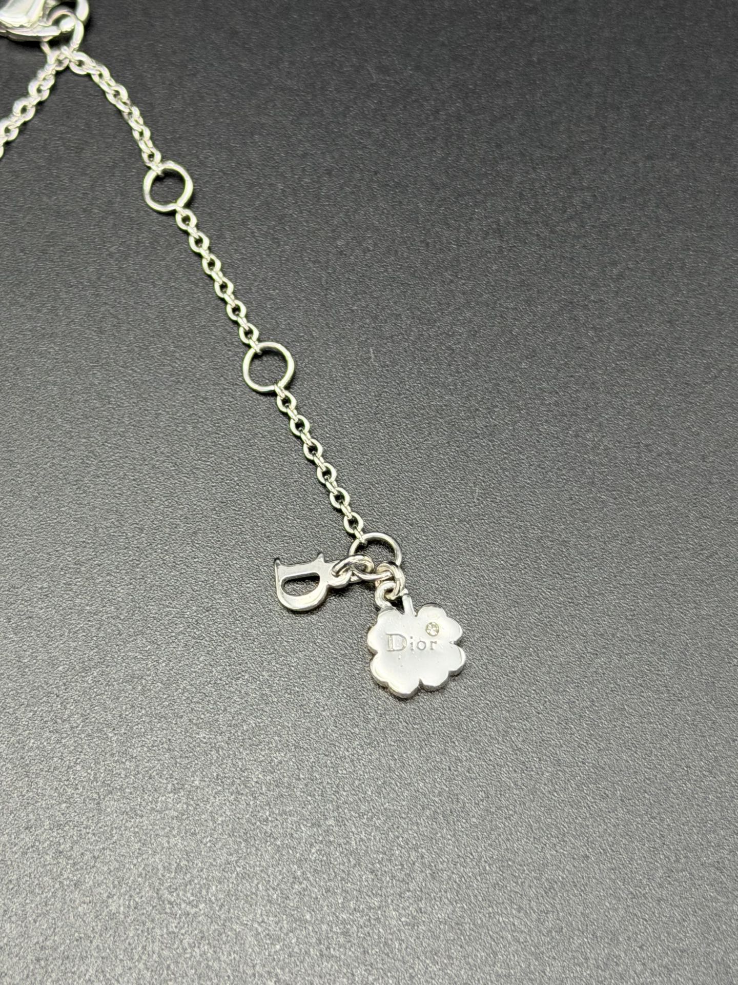 CHRISTIAN DIOR Heart Clover Pendant Necklace