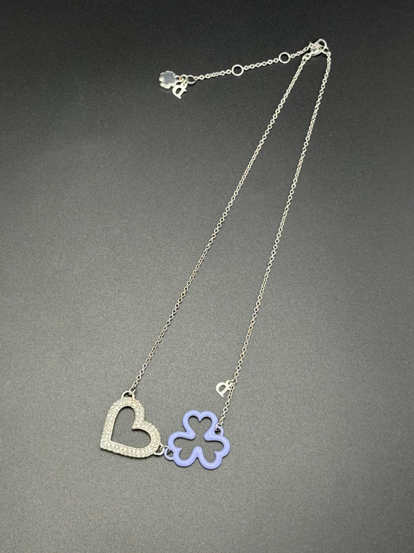 CHRISTIAN DIOR Heart Clover Pendant Necklace