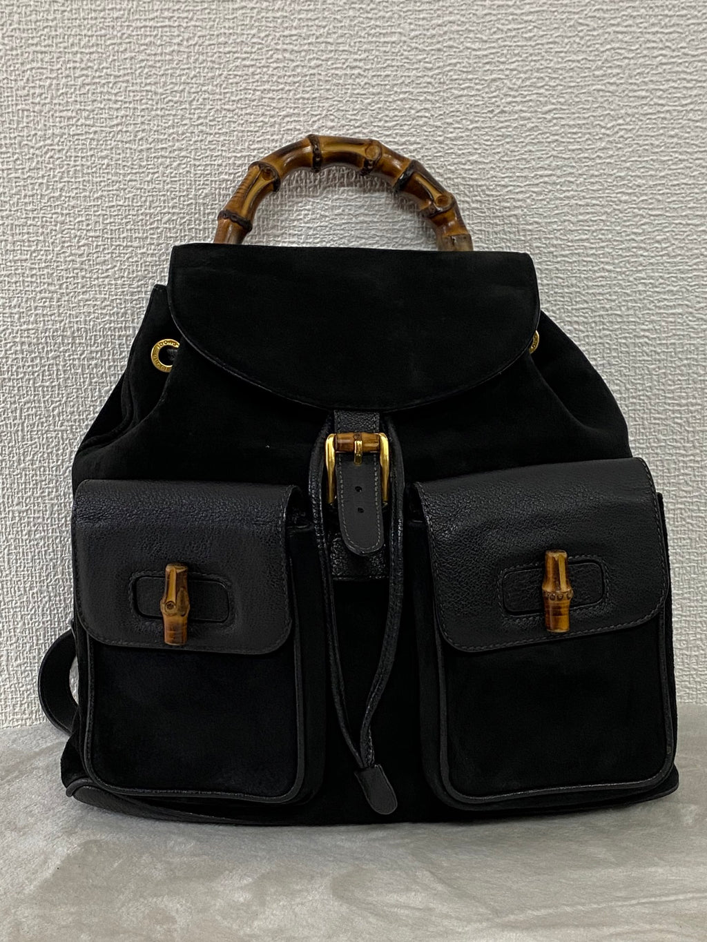GUCCI Bamboo Handle Suede Backpack