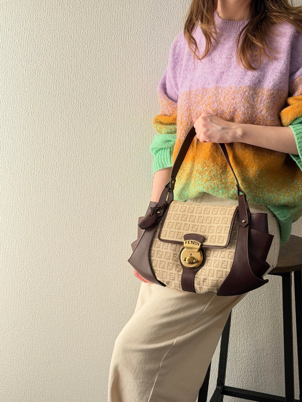 FENDI Zucchino Canvas Handbag