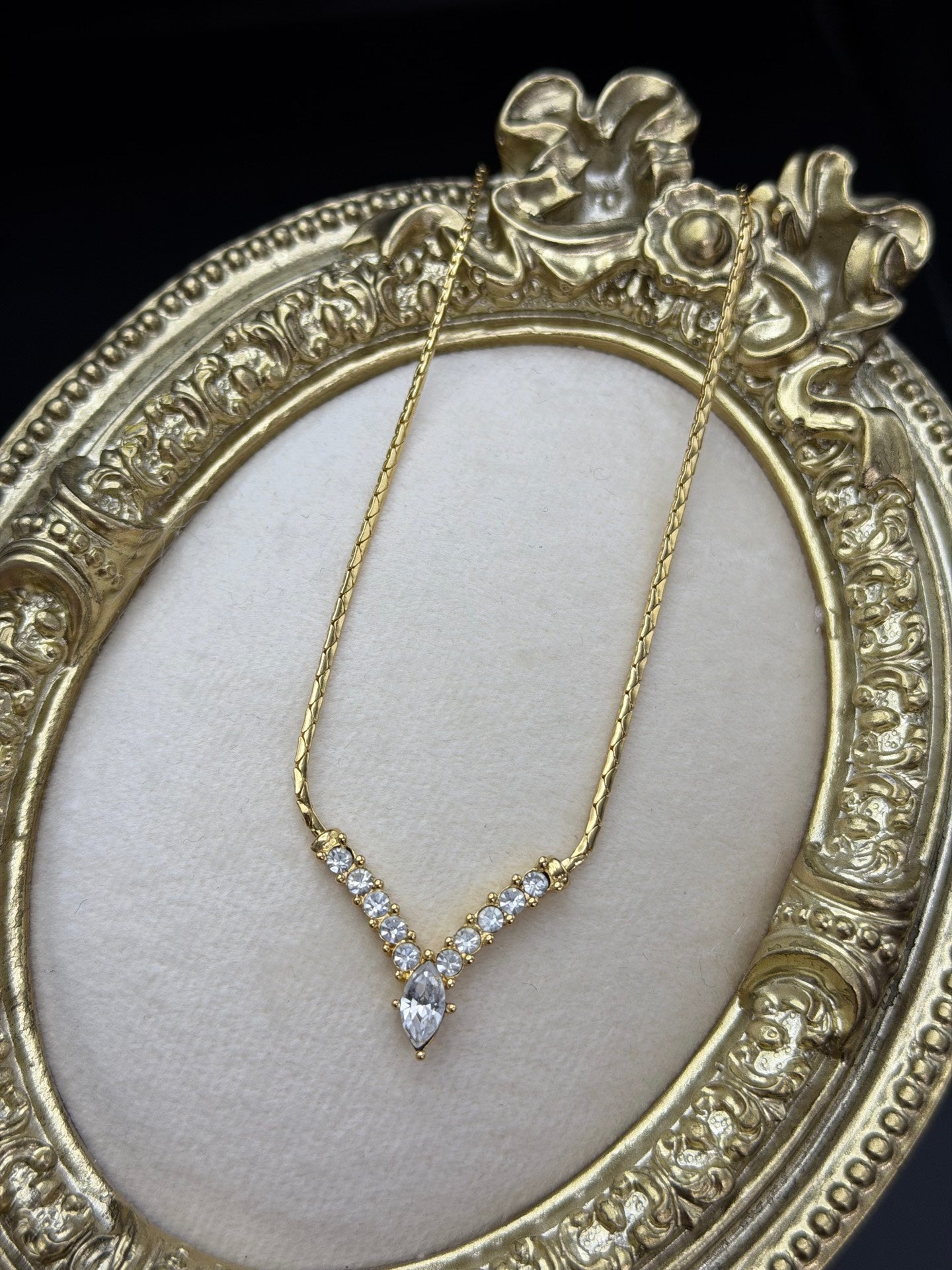 CHRISTIAN DIOR V Shape Rheinstone Necklace