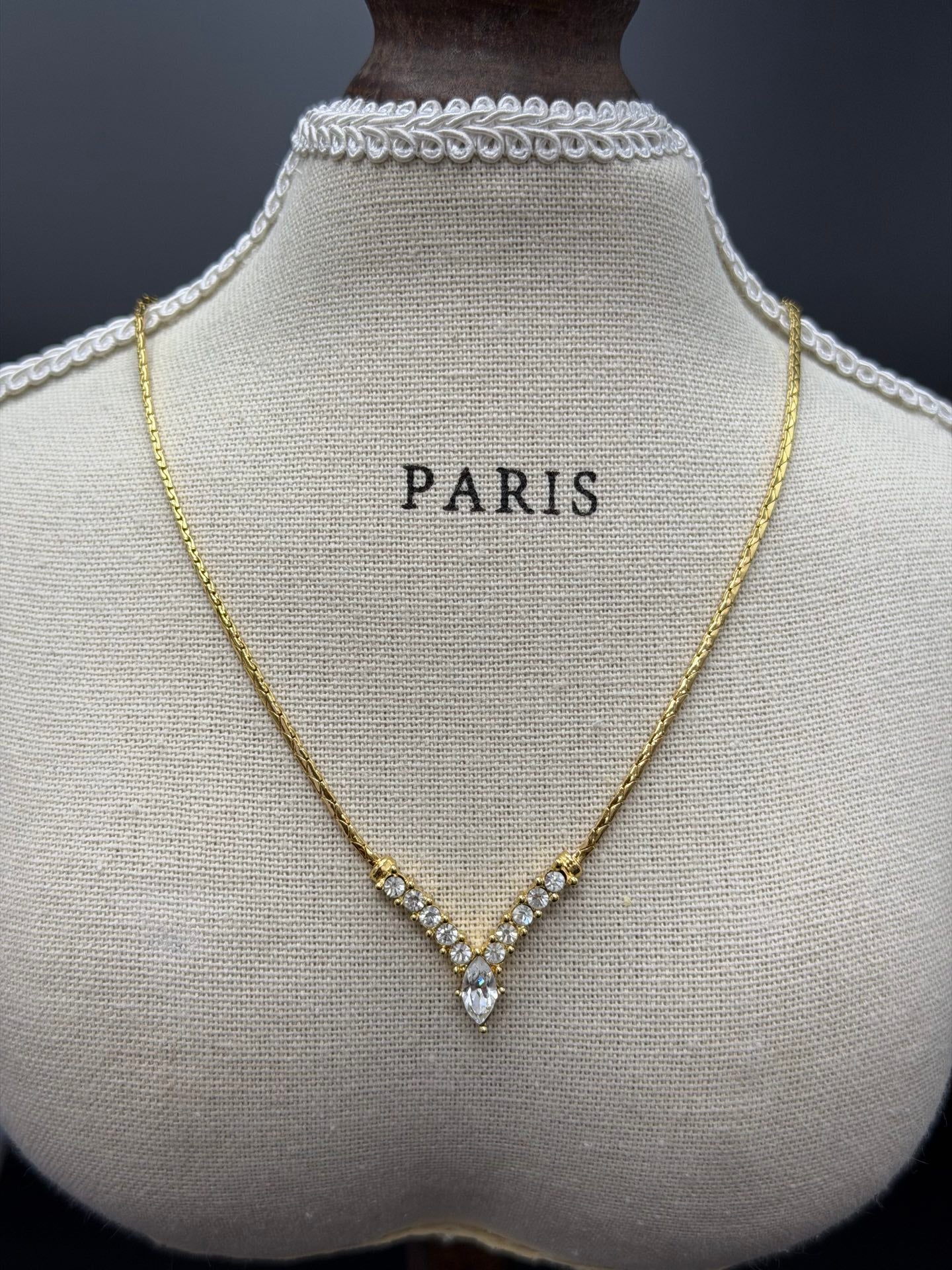 CHRISTIAN DIOR V Shape Rheinstone Necklace
