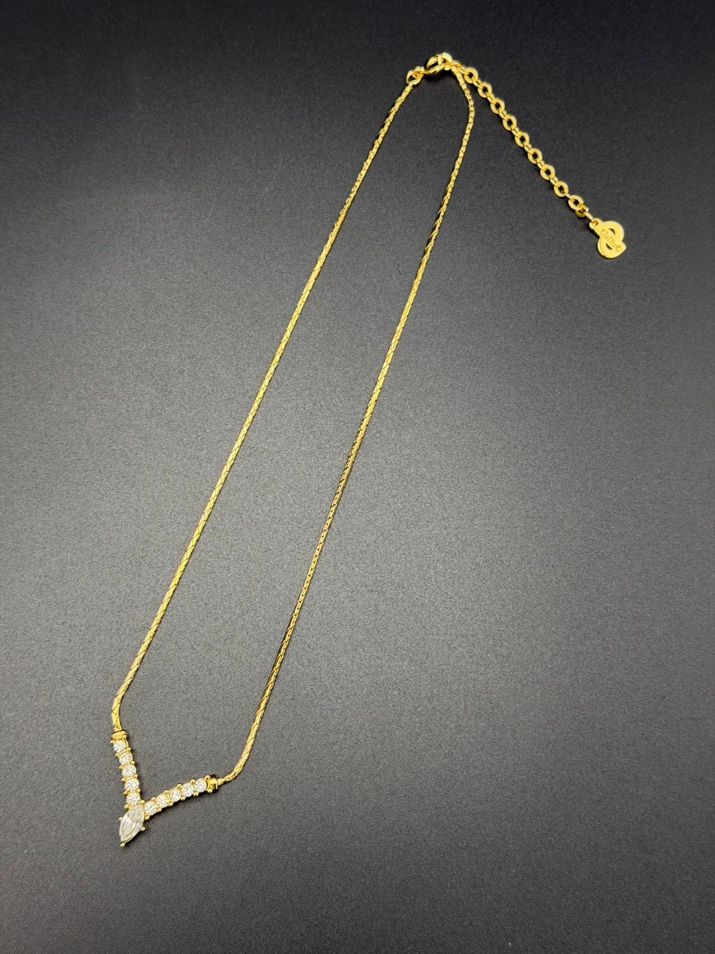 CHRISTIAN DIOR V Shape Rheinstone Necklace