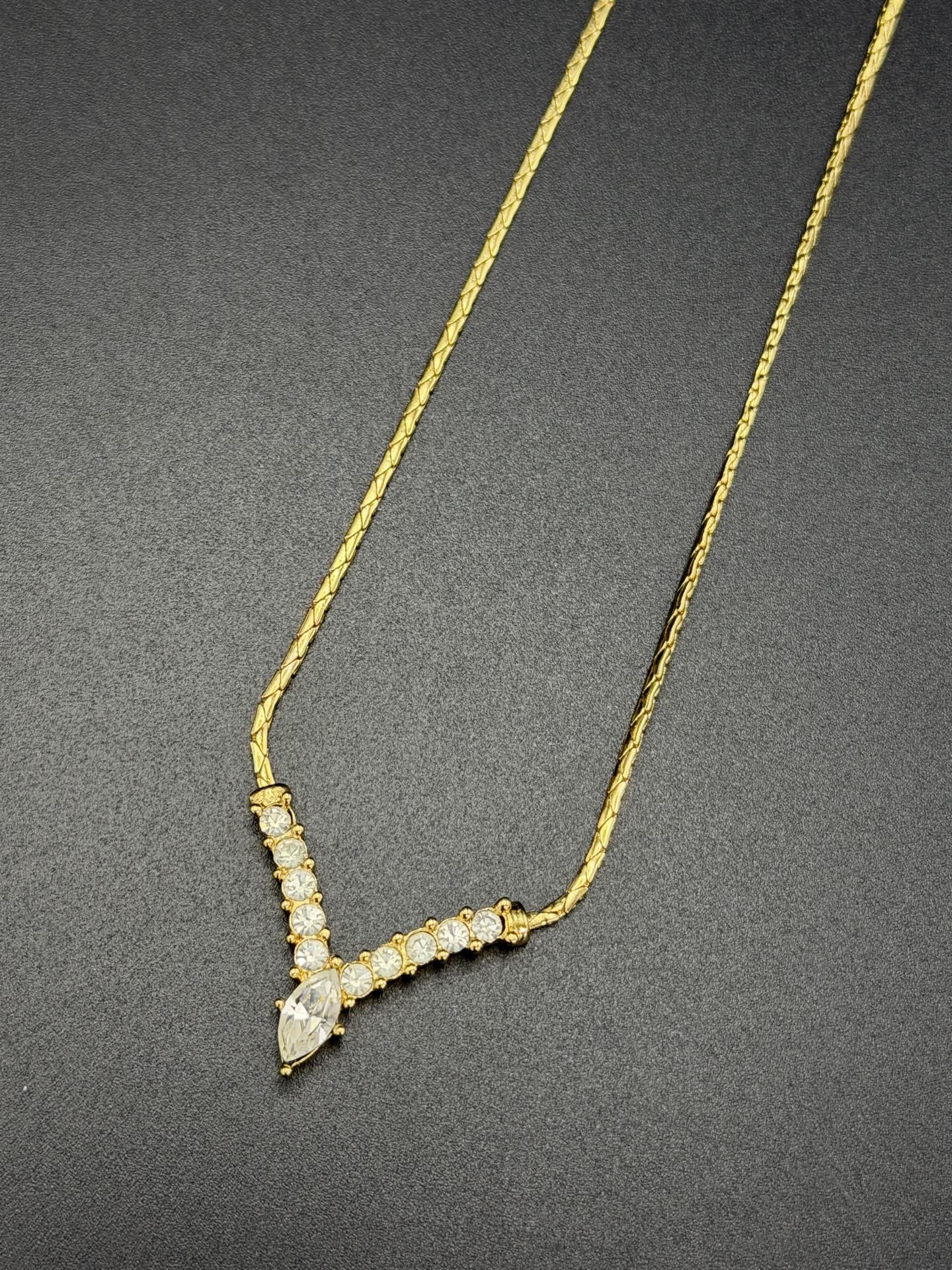 CHRISTIAN DIOR V Shape Rheinstone Necklace