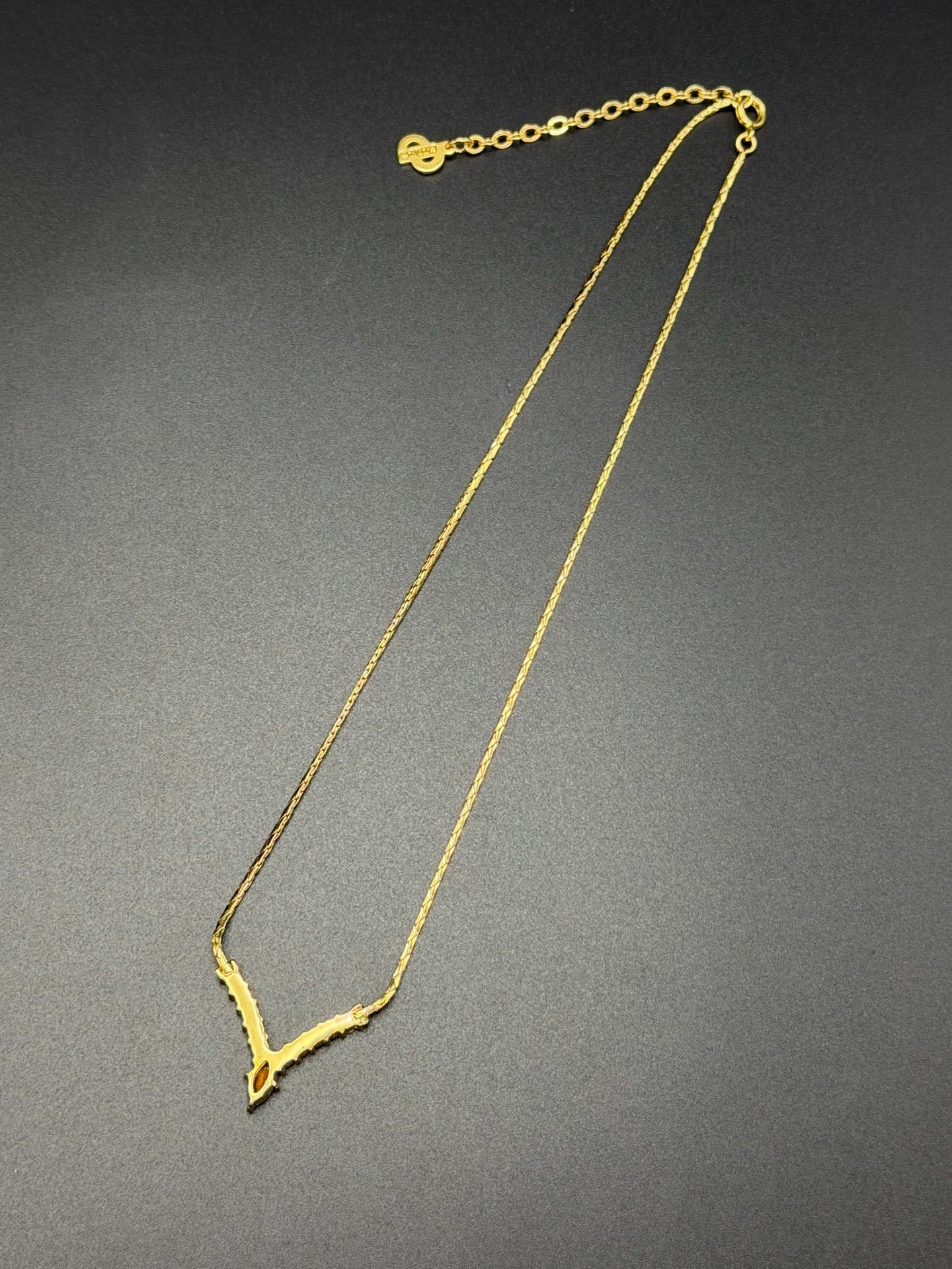 CHRISTIAN DIOR V Shape Rheinstone Necklace