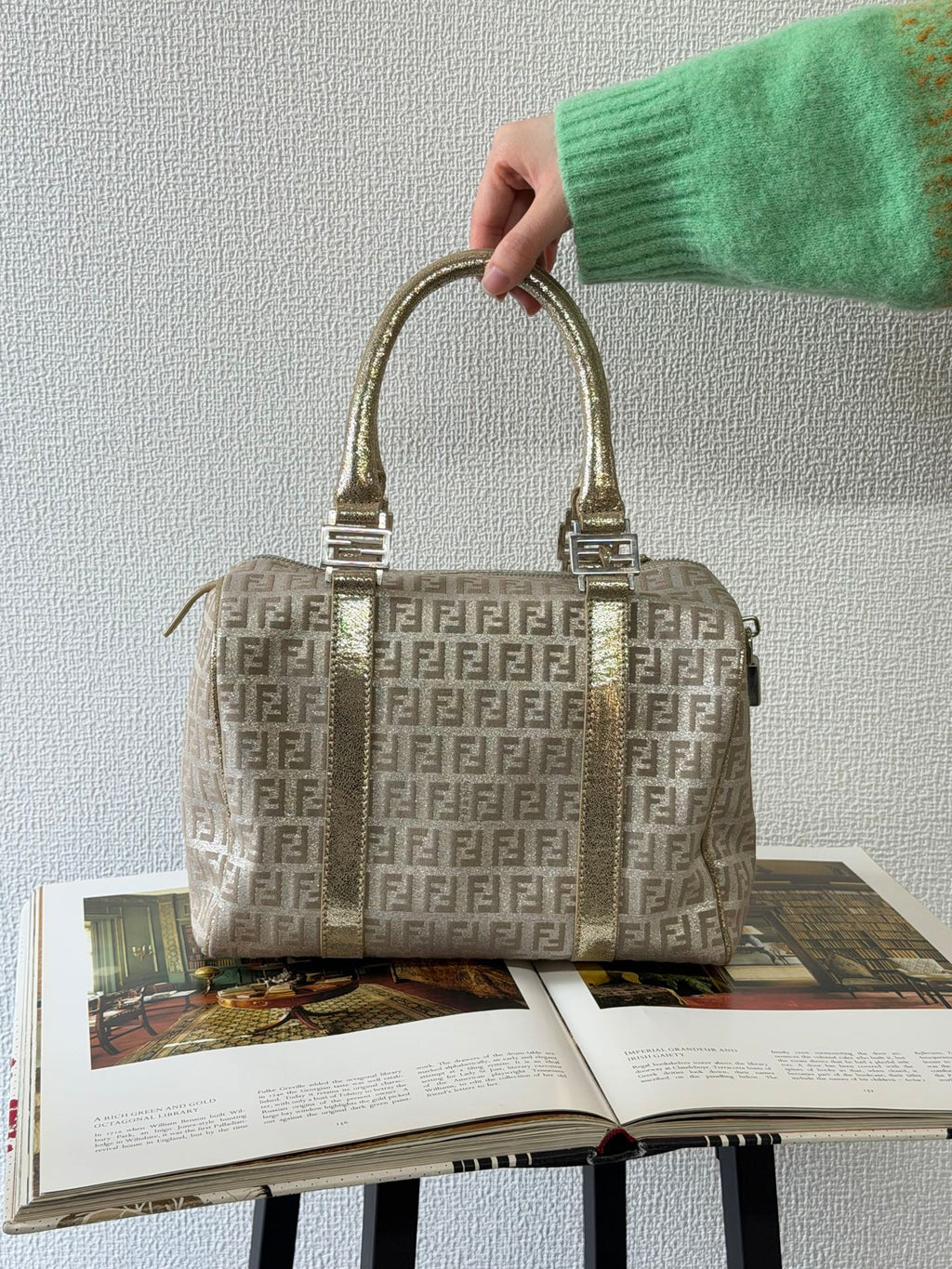 FENDI Zucchino Boston Handbag