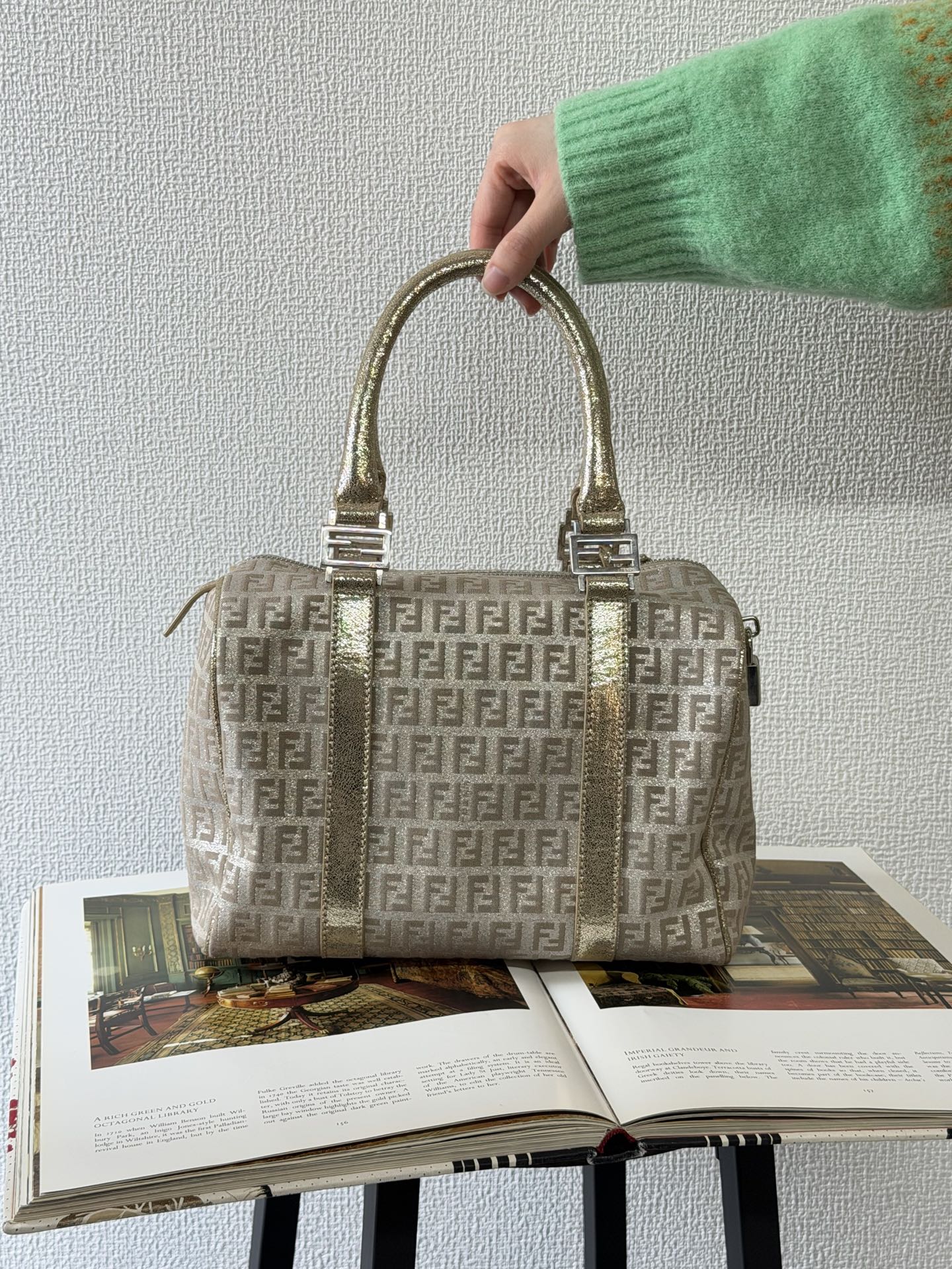 FENDI Zucchino Boston Handbag