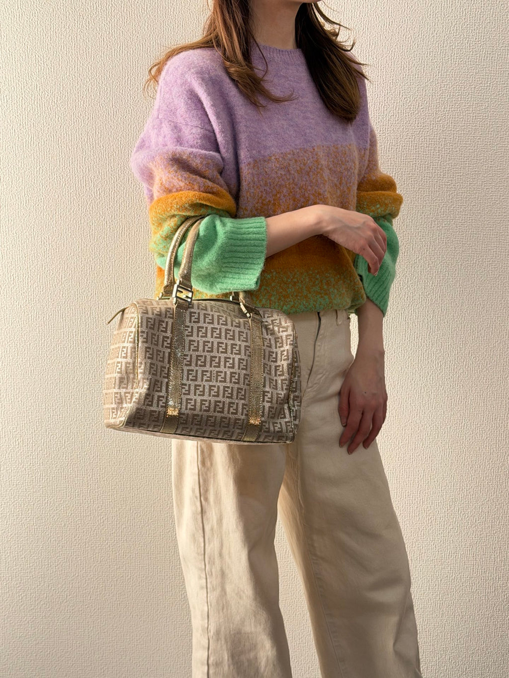 FENDI Zucchino Boston Handbag