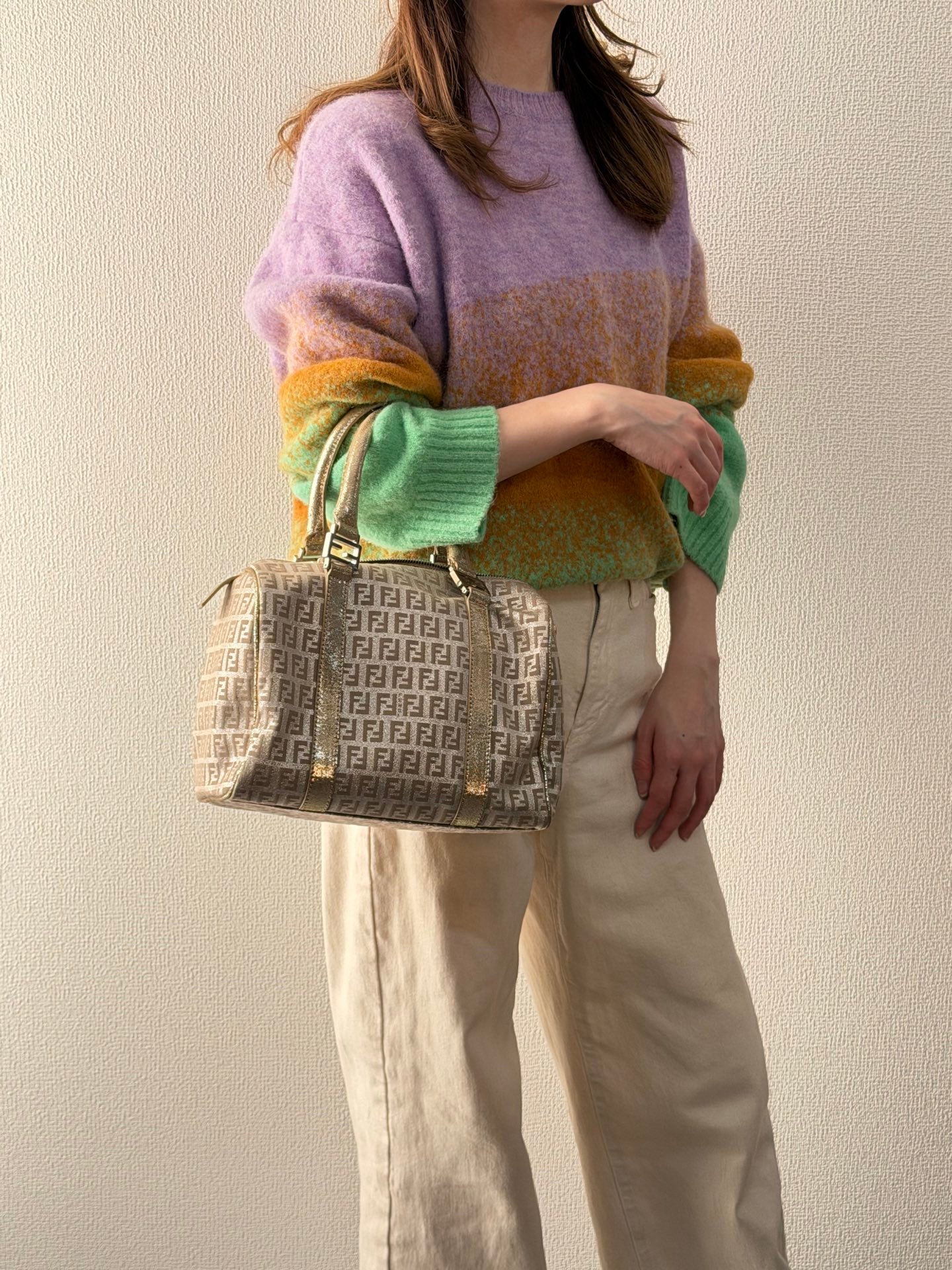 FENDI Zucchino Boston Handbag