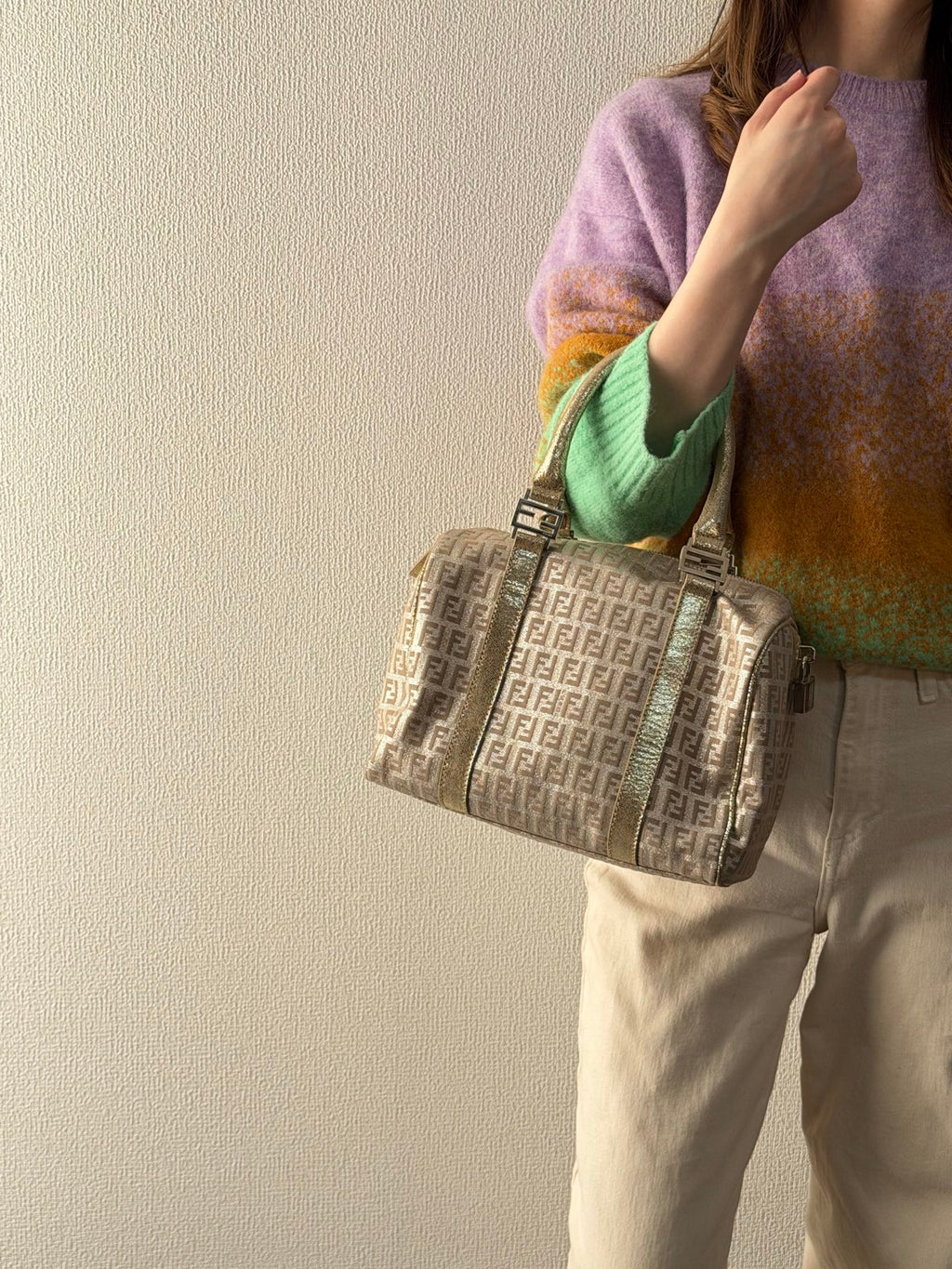 FENDI Zucchino Boston Handbag
