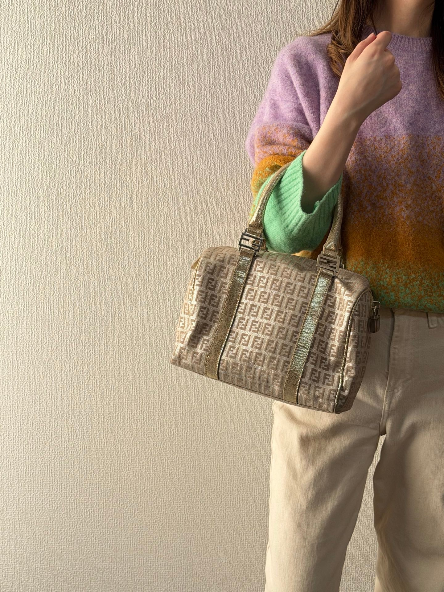 FENDI Zucchino Boston Handbag