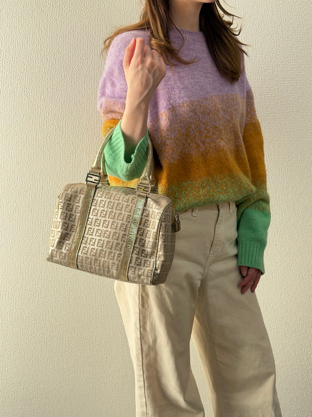 FENDI Zucchino Boston Handbag