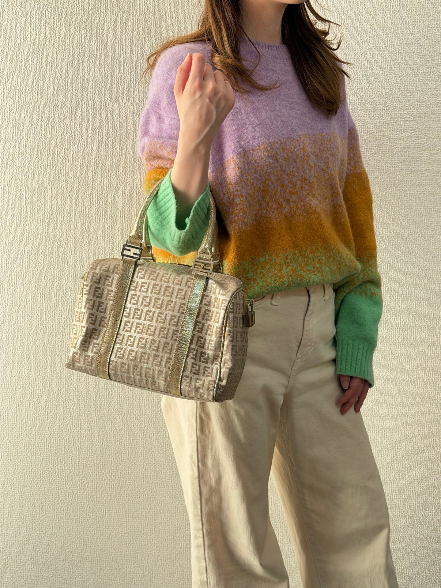 FENDI Zucchino Boston Handbag