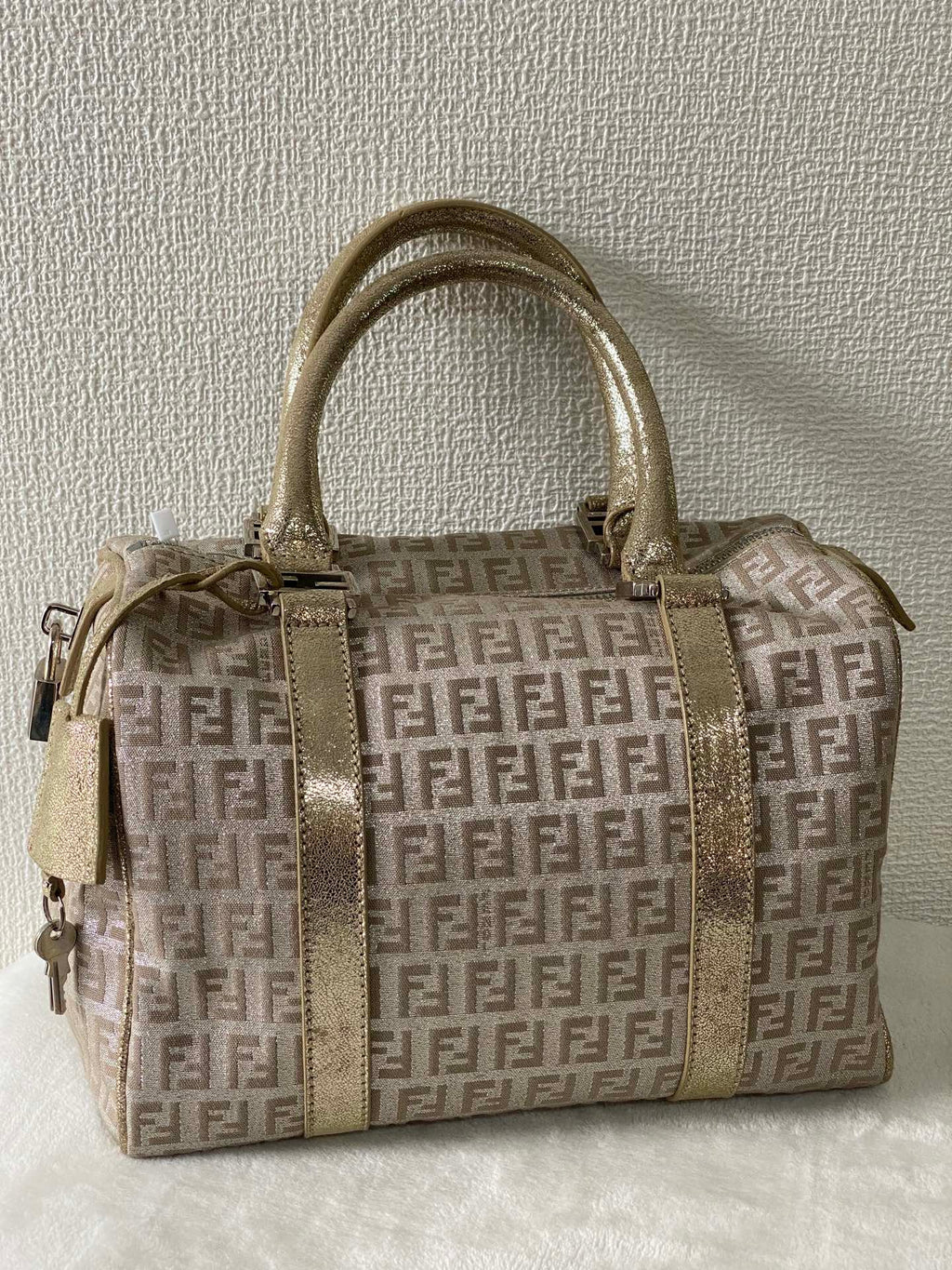 FENDI Zucchino Boston Handbag
