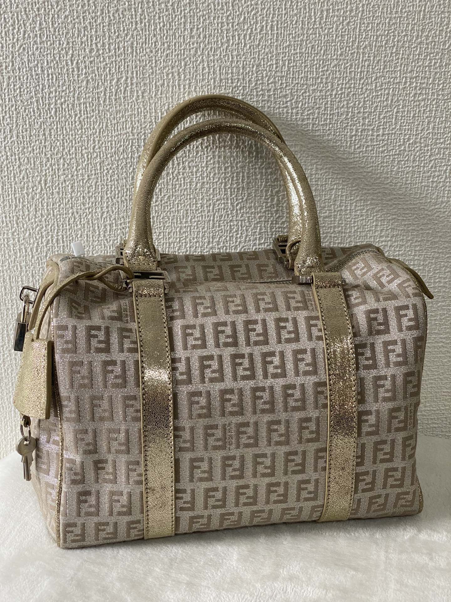 FENDI Zucchino Boston Handbag