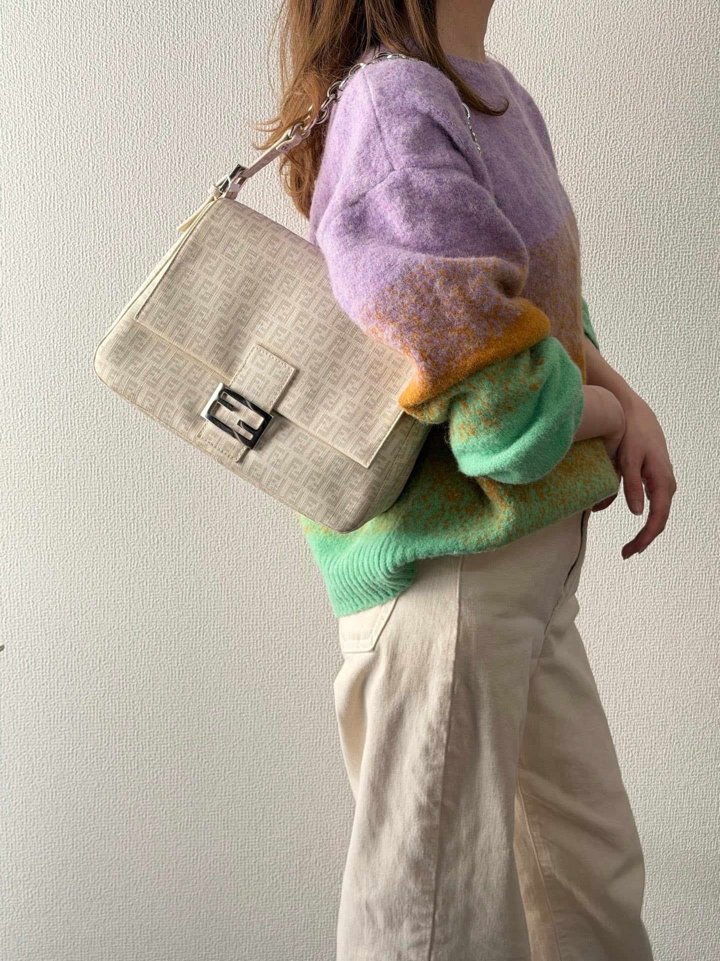 FENDI Zucchino White Chain Bag