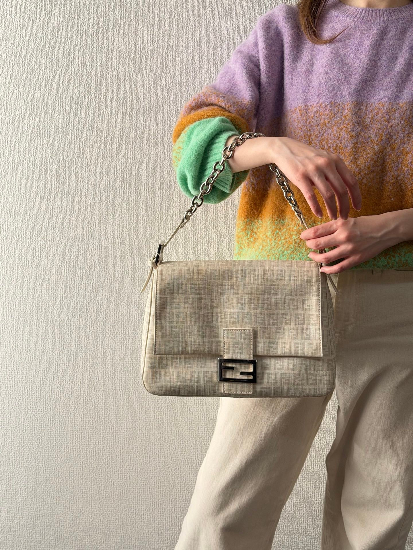 FENDI Zucchino White Chain Bag