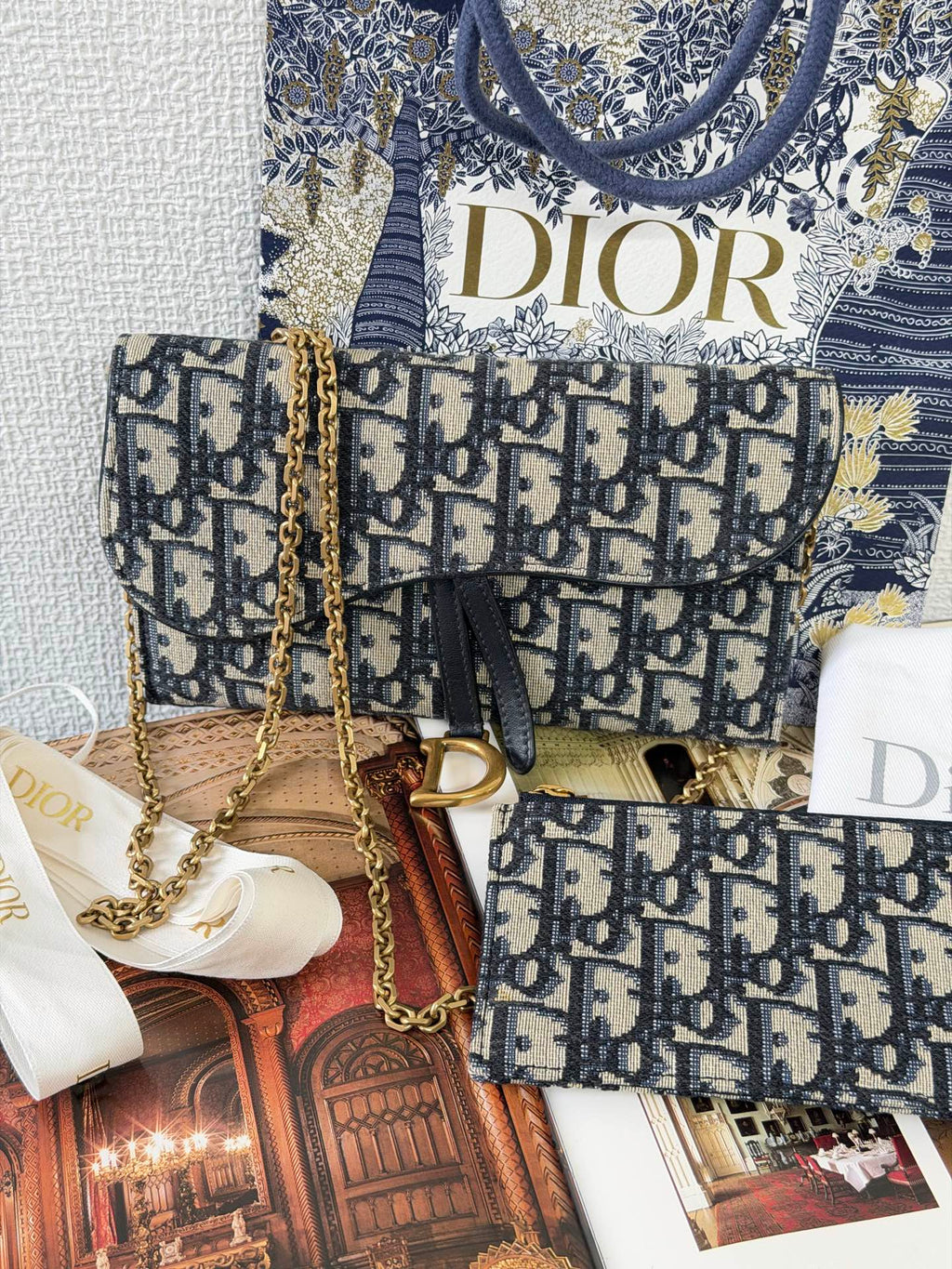 CHRISTIAN DIOR Saddle Oblique WOC Chainbag Set